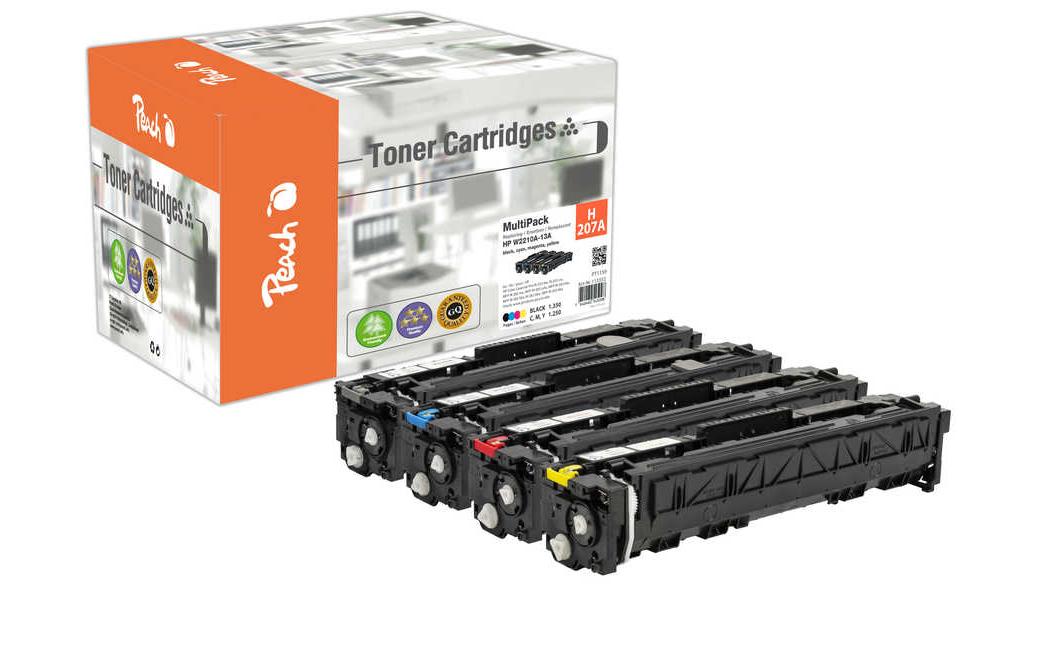 Peach Toner-Multipack 207A – BK/C/M/Y, schwarz 1350, C/M/Y 1250 Seiten – für HP M255dw/M255nw/M282nw u. a.