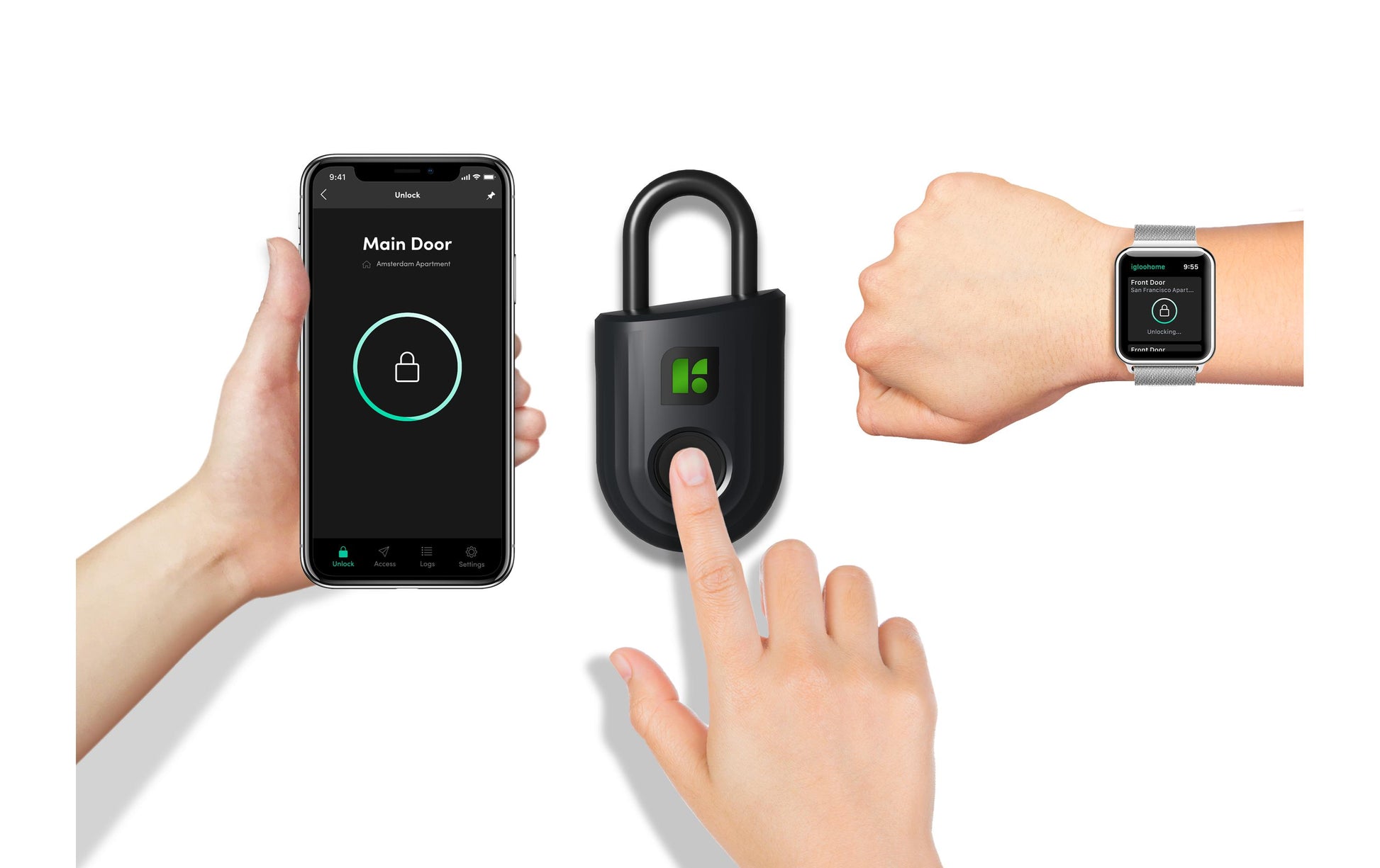 igloohome Padlock Lite Smart-Vorhängeschloss – Fingerabdruck, BT 5.0, IP66, Ø6 mm
