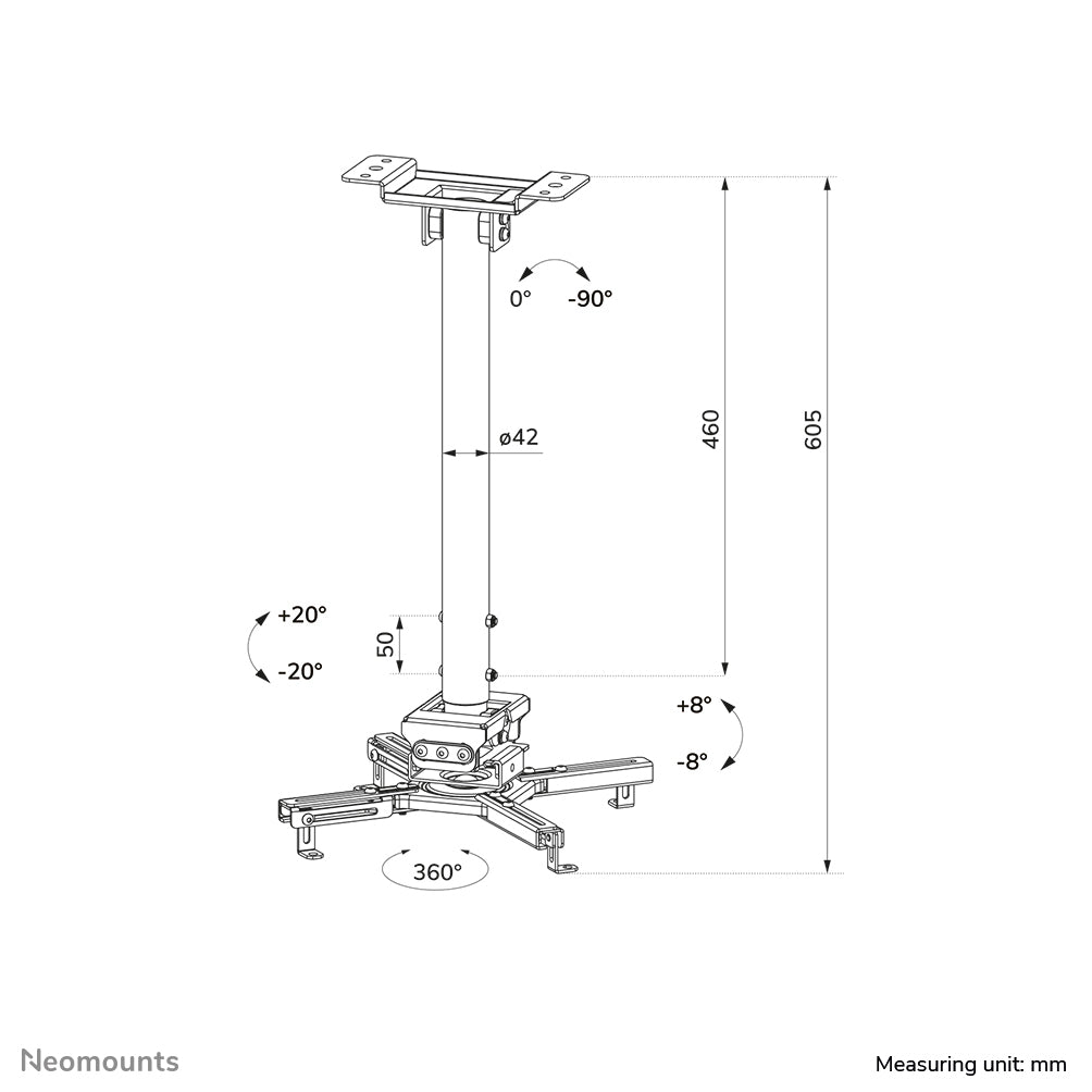 Neomounts CL25-540BL1 Projektor-Deckenhalterung – 60,5–90,5 cm, 35 kg, schwenkbar, schwarz