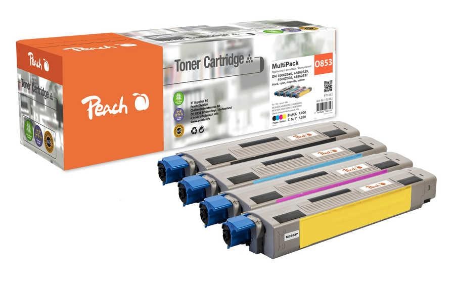 Peach Toner-Multipack – BK/C/M/Y, schwarz 7000, C/M/Y 7300 Seiten – für OKI MC 853/MC 870/MC 873 u. a.