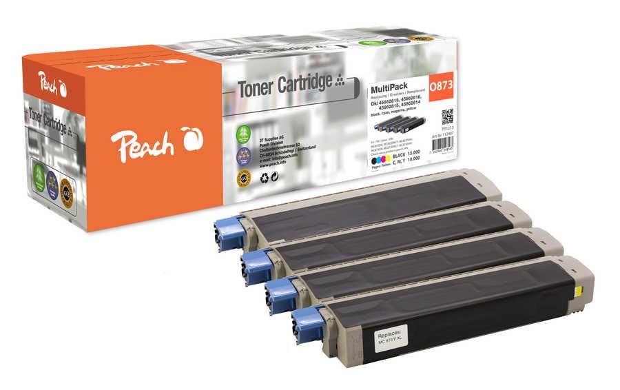 Peach Toner-Multipack – BK/C/M/Y, schwarz 15000, C/M/Y 10000 Seiten – für OKI MC853 XL