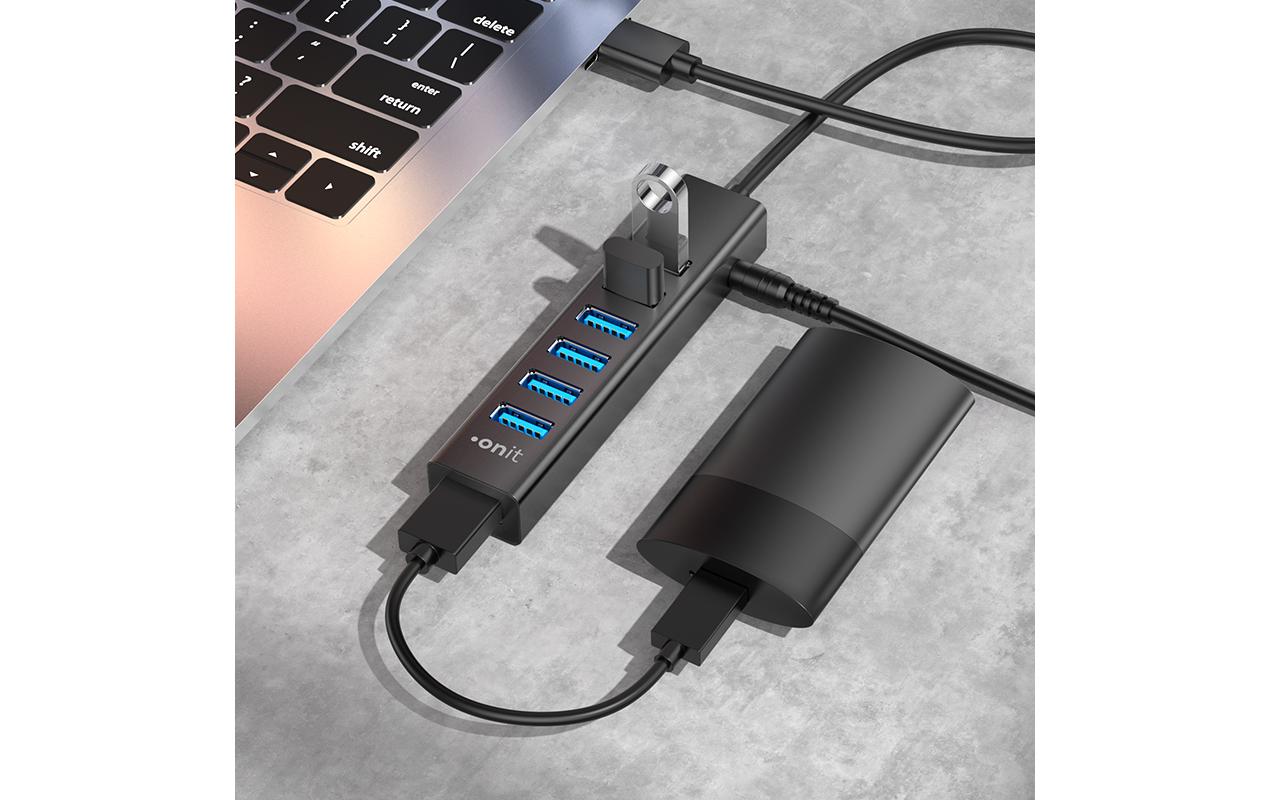 ONIT F01256 USB-Hub – 7× USB-A, 15 W PD, für Windows/Mac/ChromeOS