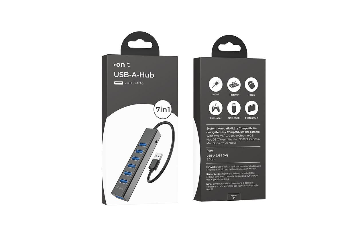 ONIT F01256 USB-Hub – 7× USB-A, 15 W PD, für Windows/Mac/ChromeOS