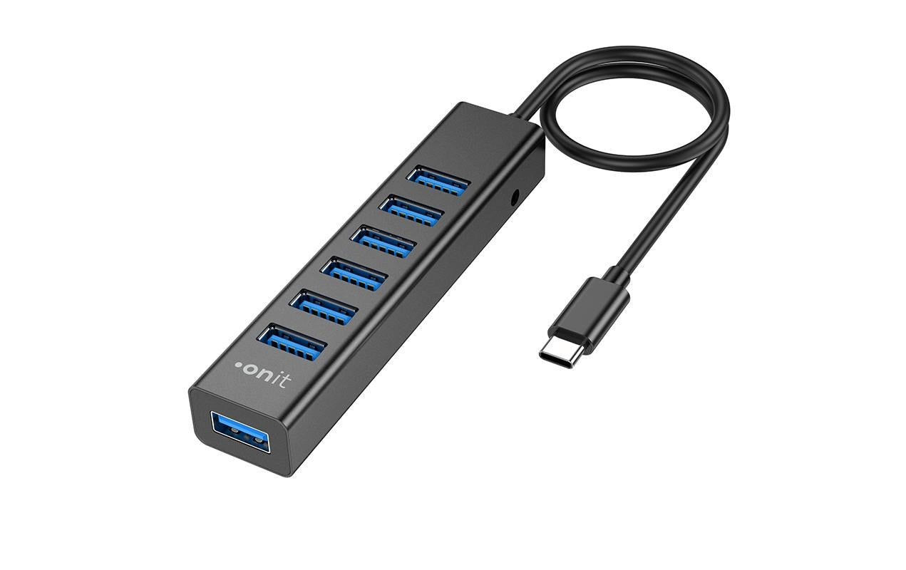 ONIT F01257 USB-Hub – USB-C, 7× USB-A, 15 W PD, für Windows/Mac/ChromeOS