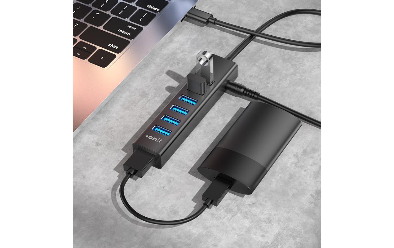 ONIT F01257 USB-Hub – USB-C, 7× USB-A, 15 W PD, für Windows/Mac/ChromeOS