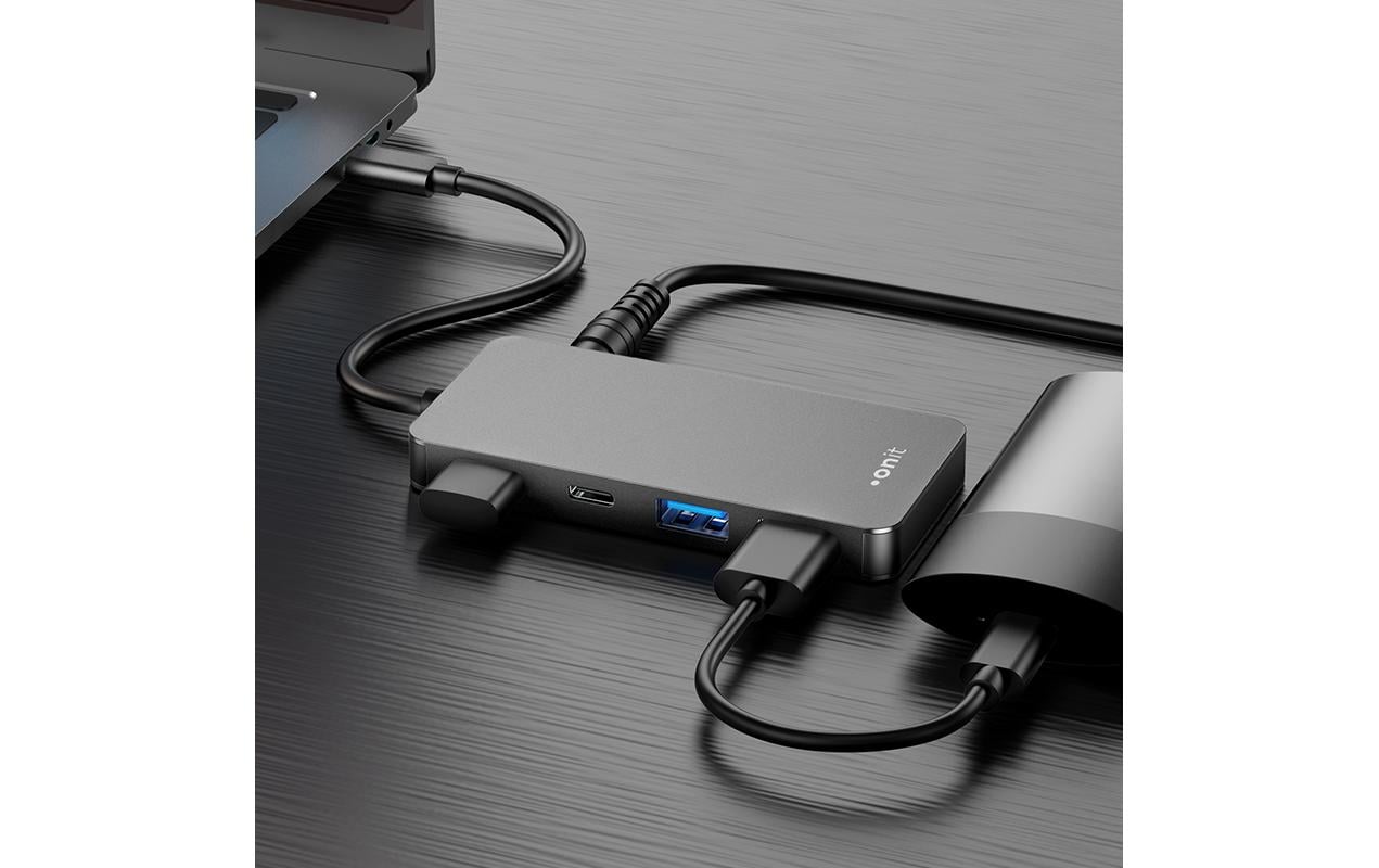 ONIT F01259 USB-Hub – USB-C, 2× USB-A, 2× USB-C, 15 W PD, für Windows/Mac/ChromeOS