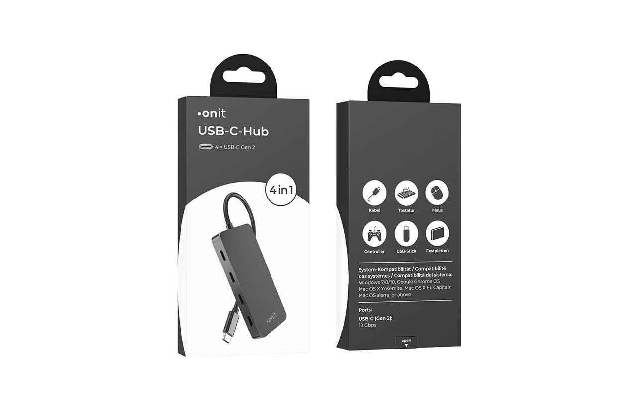 ONIT F01262 USB-Hub – 4× USB-C, 10 Gbit/s, für Windows/Mac/ChromeOS
