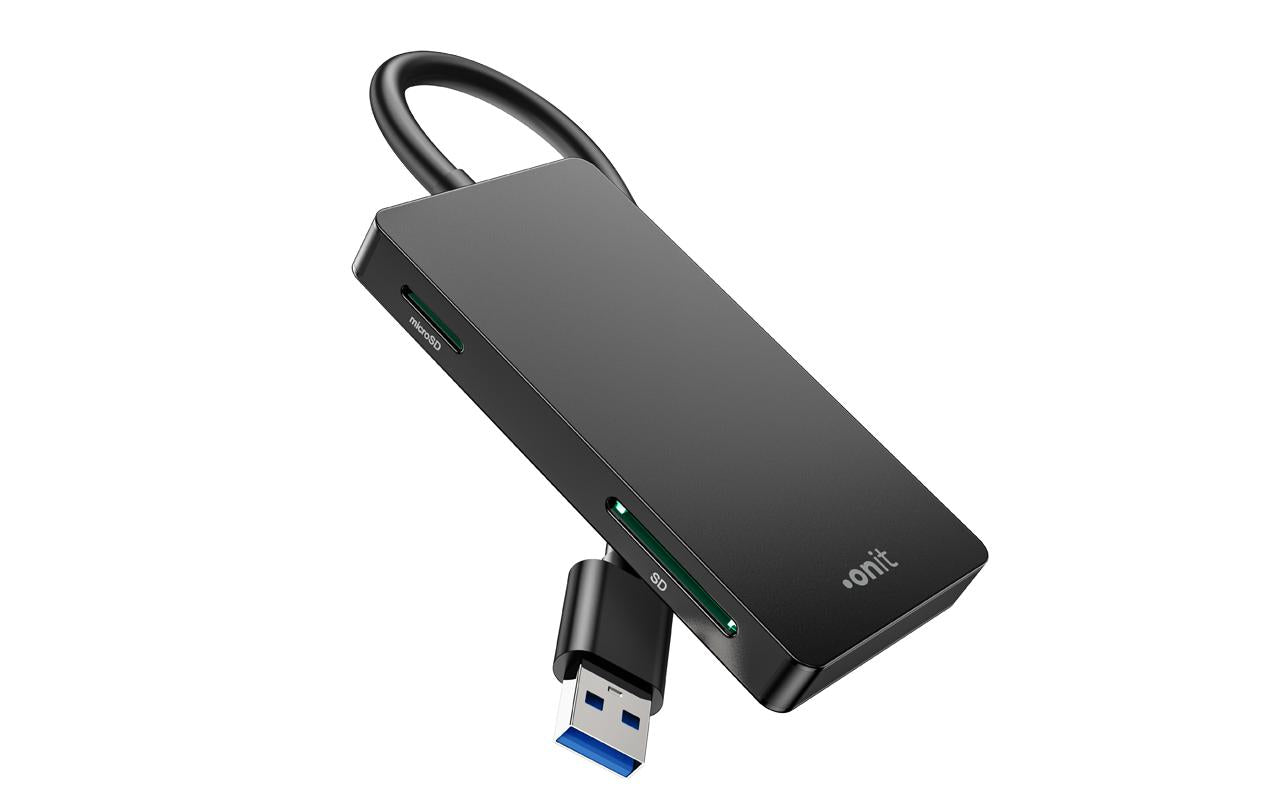 ONIT USB-Kartenleser USB-A – CF, microSD, SD – USB 3.2 Gen 1 (5 Gbit/s) – Schwarz