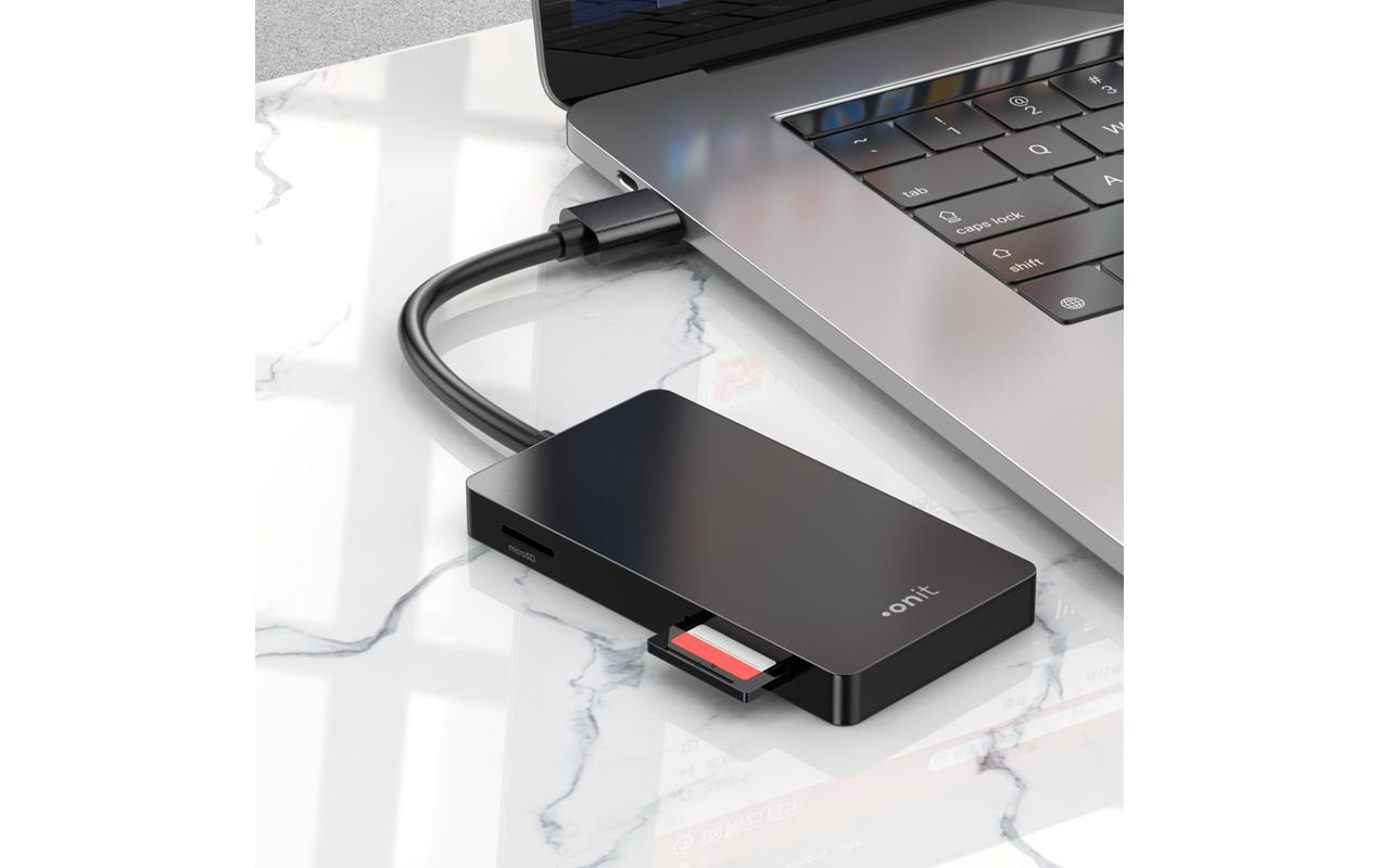ONIT USB-Kartenleser USB-A – CF, microSD, SD – USB 3.2 Gen 1 (5 Gbit/s) – Schwarz