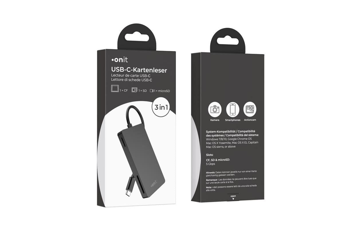 ONIT F01264 – Smartcard-Leser – USB 3.2 Gen 1 (Type-C), Schwarz, für Windows, Mac & mehr