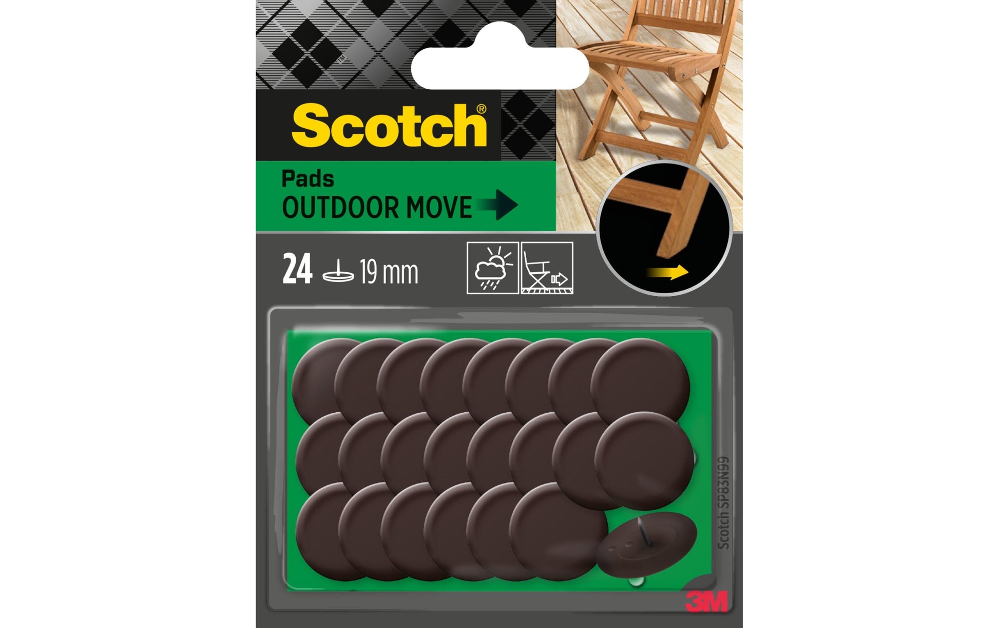 3M Möbelgleiter rund Ø 19 mm, braun, Polymer, wetterfest, für Gartenmöbel, Aussenbereich, 24 Stk.