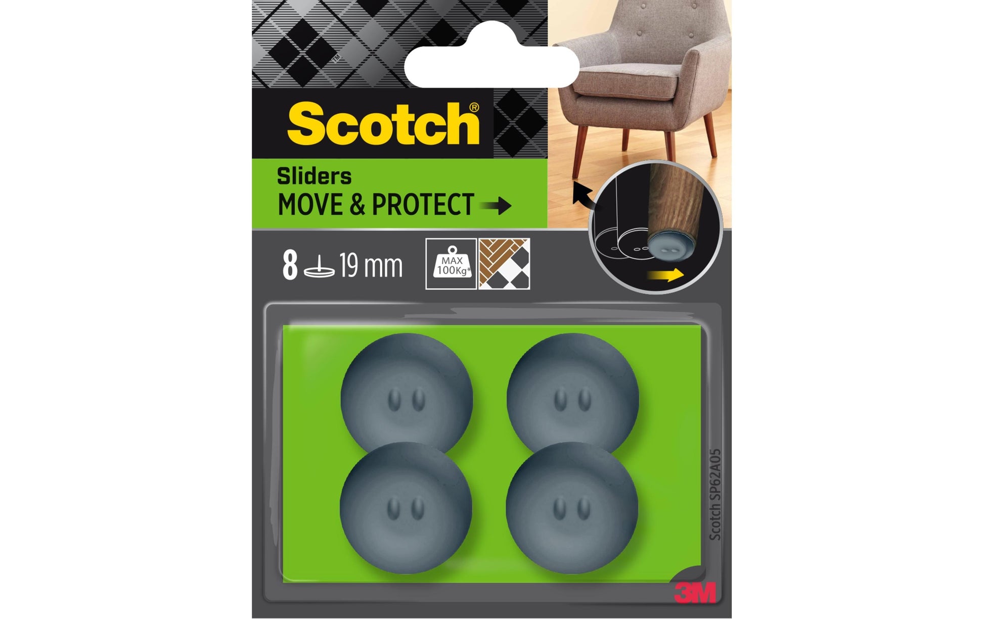 3M SP62A05 Stuhlgleiter Ø 19 mm – grau – selbstklebend
