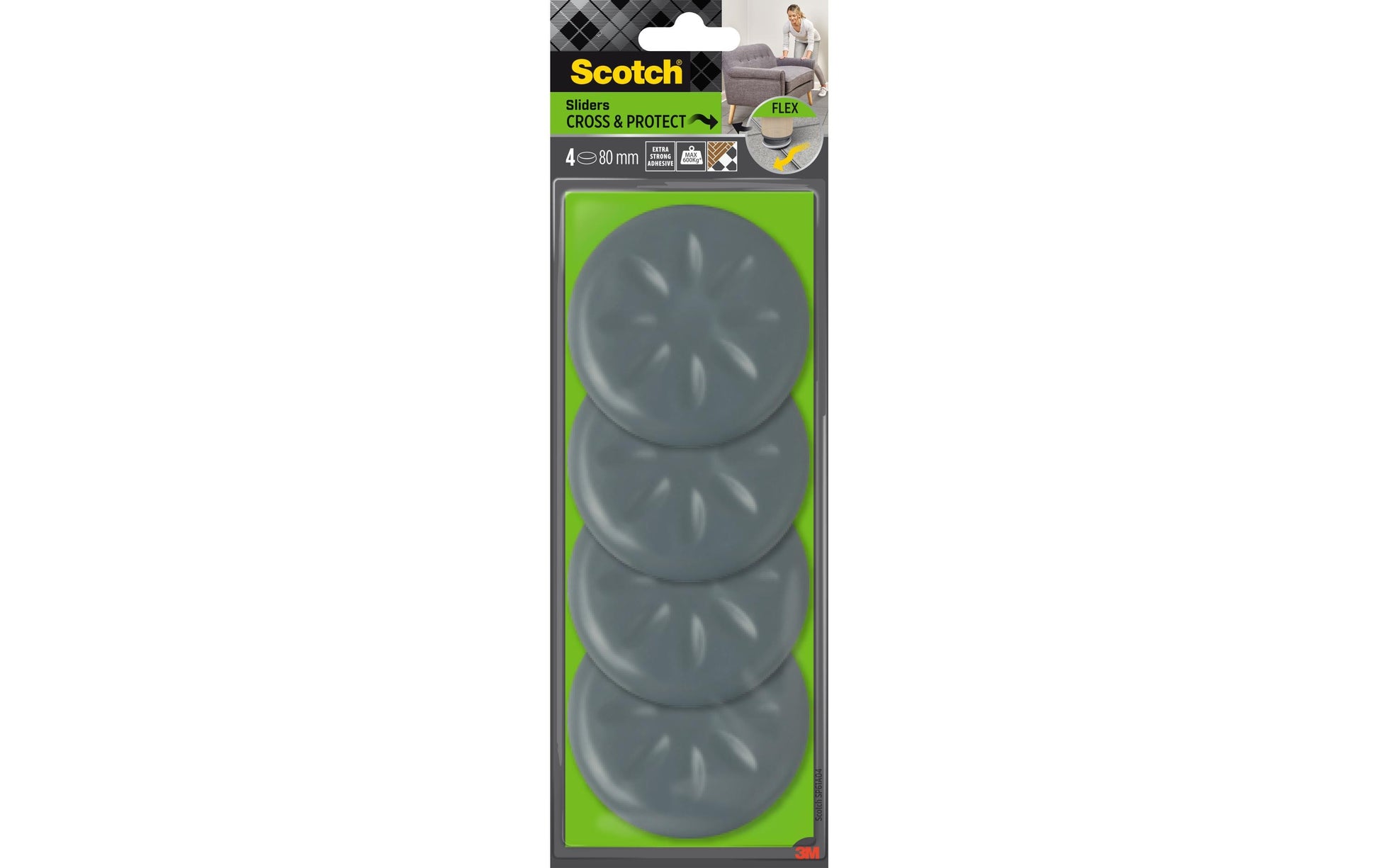 3M Möbelgleiter Ø 80 mm – Polymer – Grau – Selbstklebend, extra starke Klebehaftung – 4 Stück