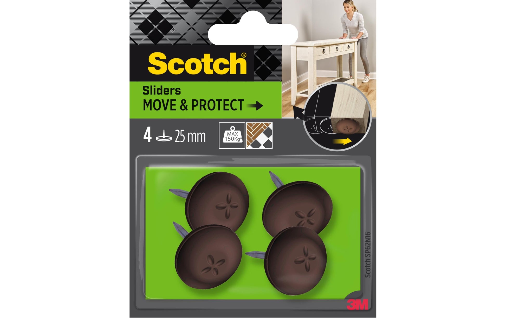 3M Stuhlgleiter – Ø 25 mm, 4er-Pack, zum Annageln, braun, Kunststoff