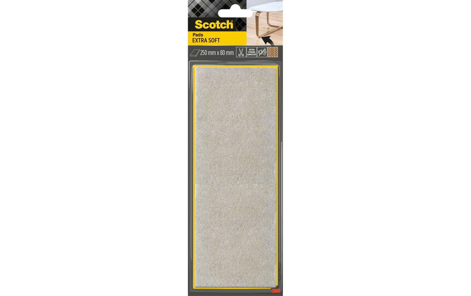 3M SP84A27 Möbelgleiter – Filz – Grau – 250 × 80 mm – Selbstklebend, Extra Haftend