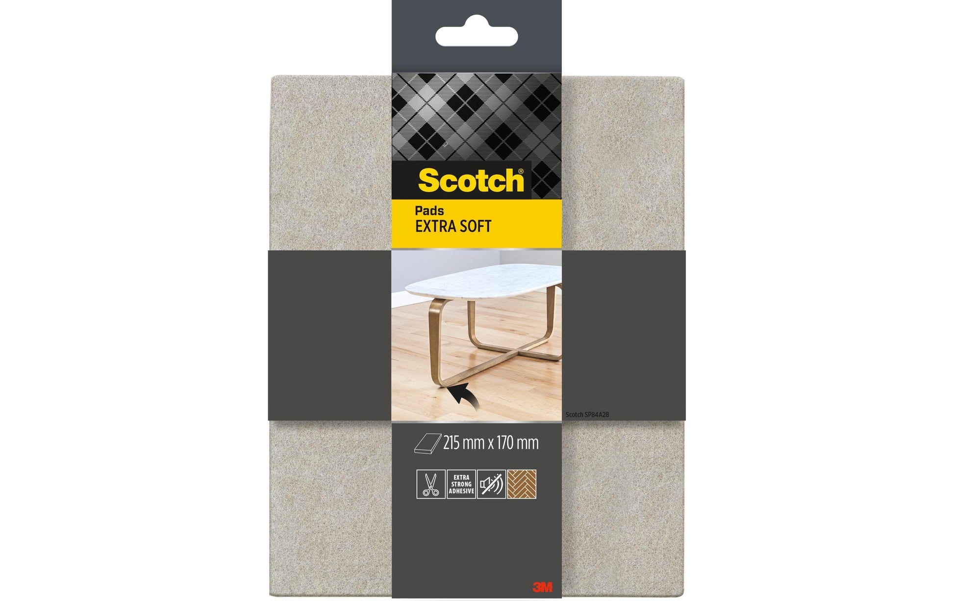 3M SP84A28 Möbelgleiter 215 × 170 mm – Filz – Grau – Extra starke Klebehaftung