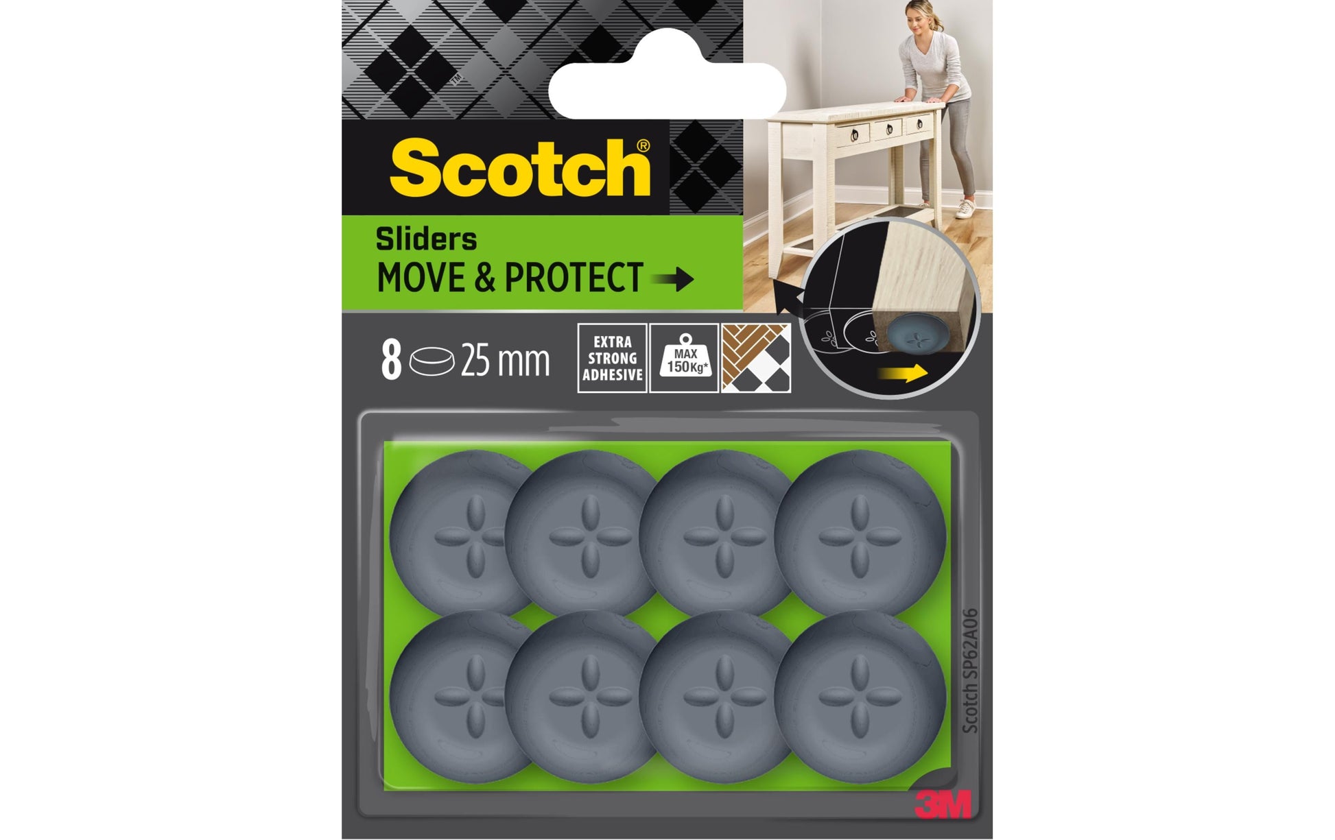 3M Stuhlgleiter Ø 25 × H 25 mm – Polymer – grau – 8 Stück
