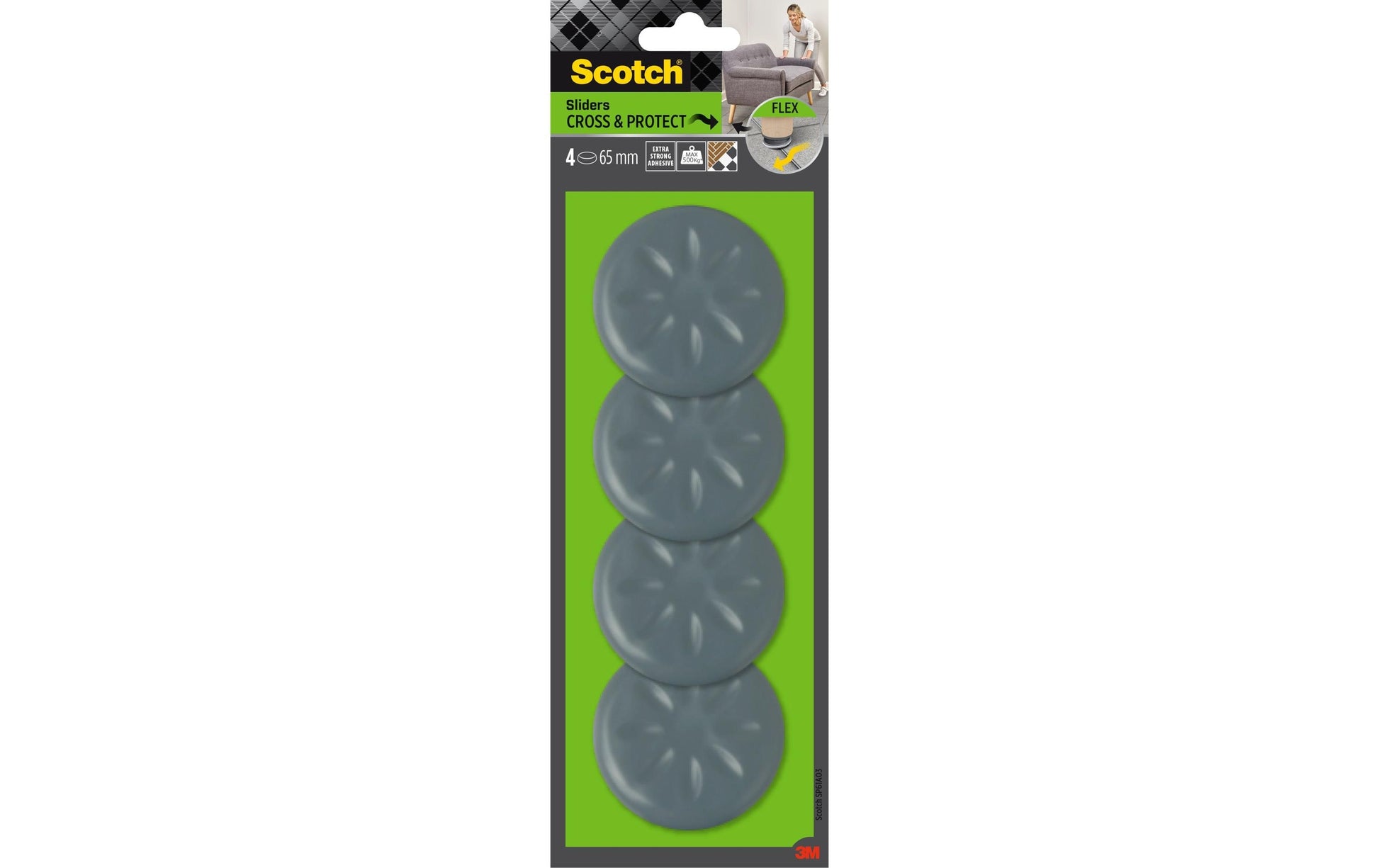 3M Flexibal Möbelgleiter Ø 65 mm – selbstklebend, extra stark – grau – 4 Stück