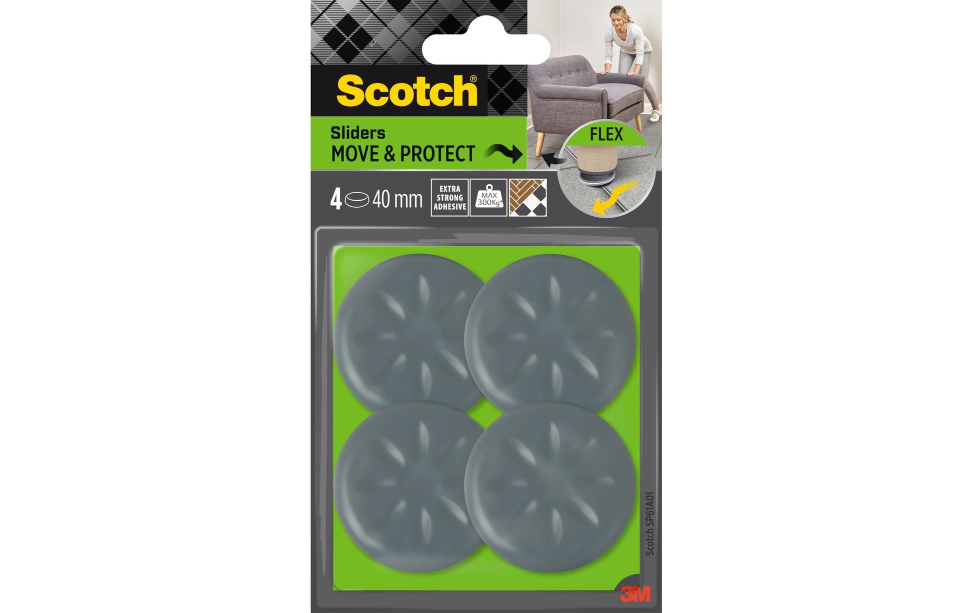 3M Möbelgleiter rund Ø 40 mm, grau, selbstklebend, extra stark, 4 Stk.