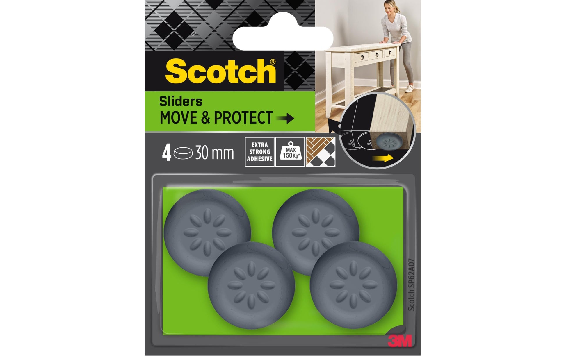 3M Stuhlgleiter – Ø 30 mm, 4er-Pack, selbstklebend, grau