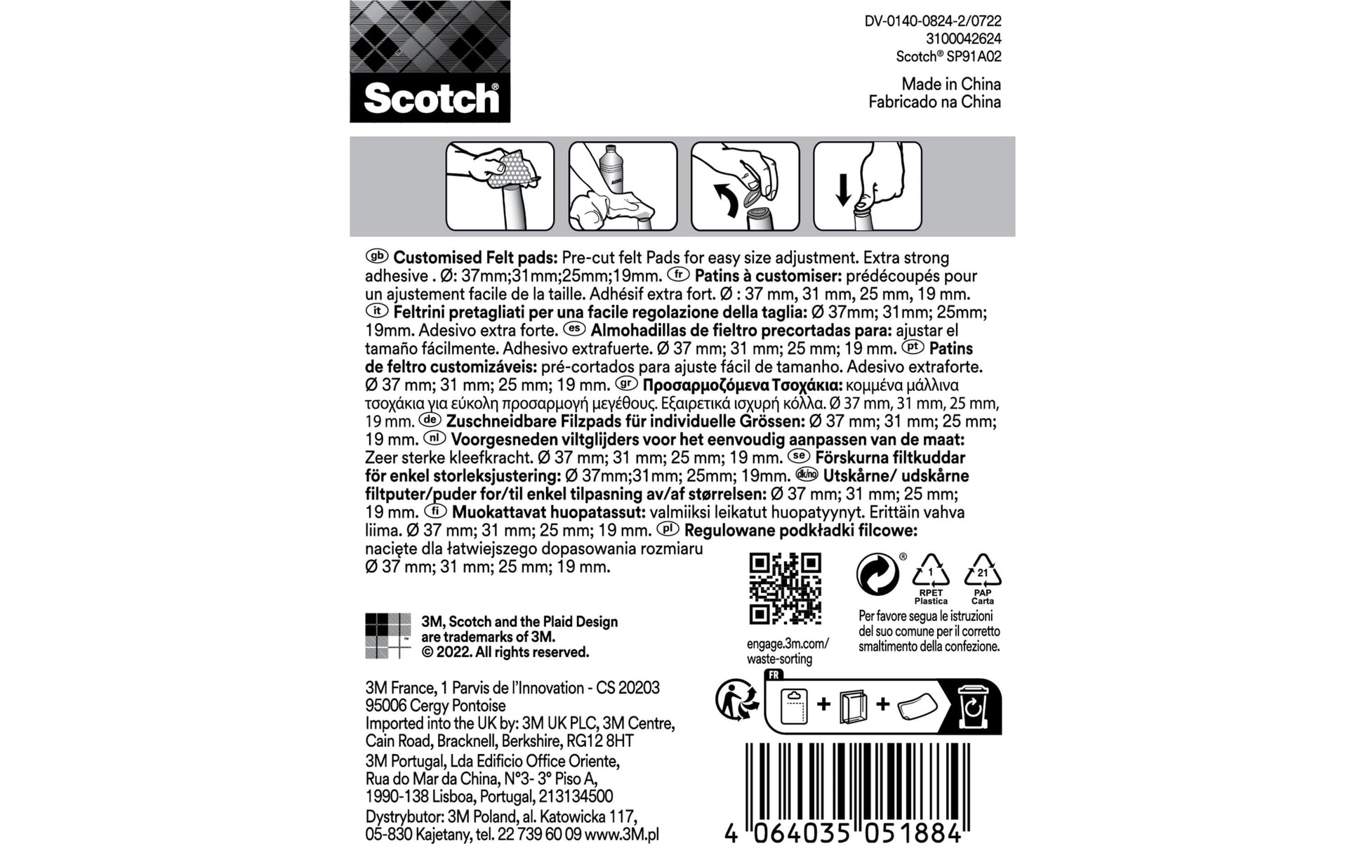 3M Scotch Stuhlgleiter Filz – Braun – für Stuhlbeine Ø 19–37 mm – 2 Stück