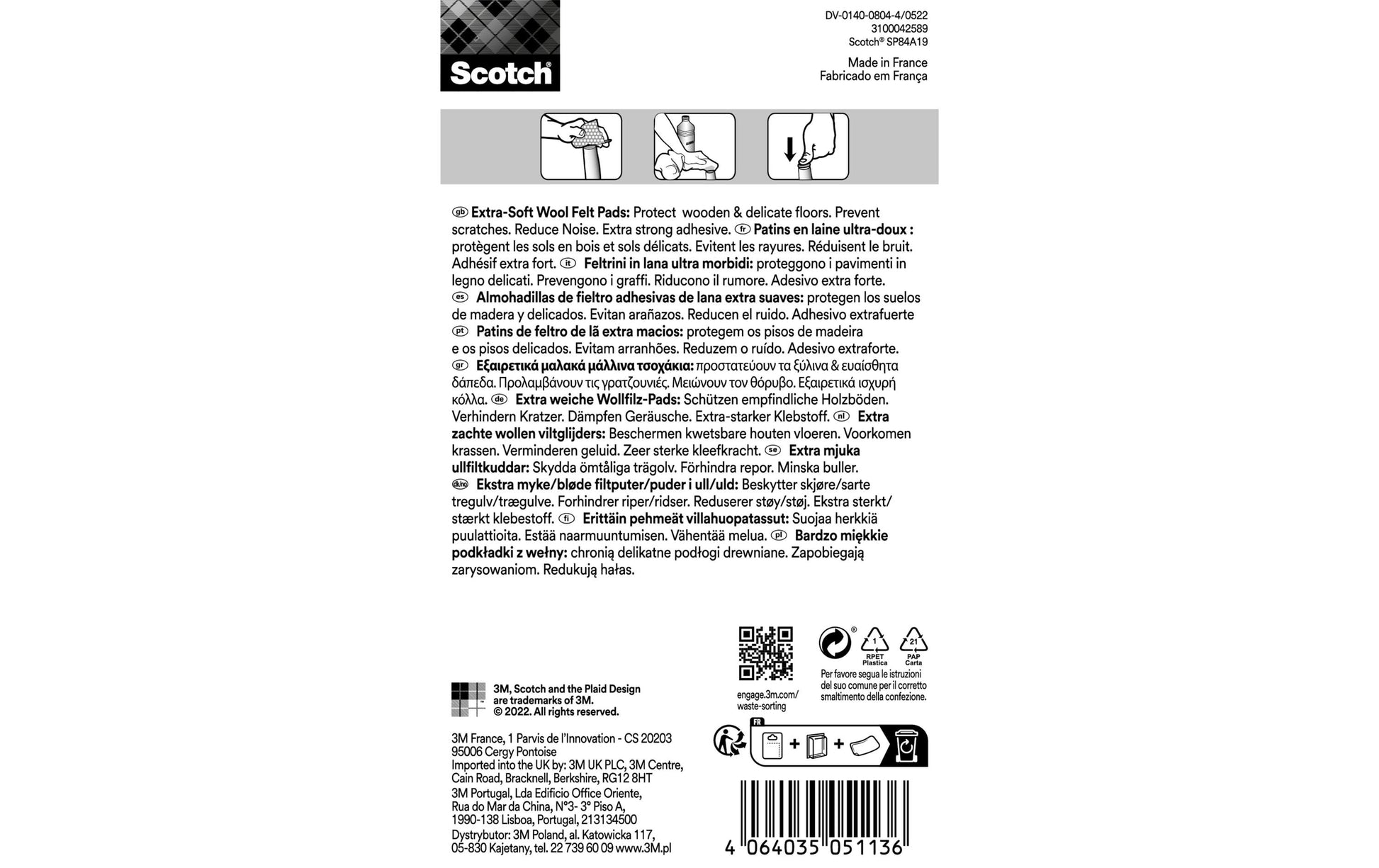 3M Möbelgleiter rund Ø 17 mm – Wollfilz – beige (16 Stück)