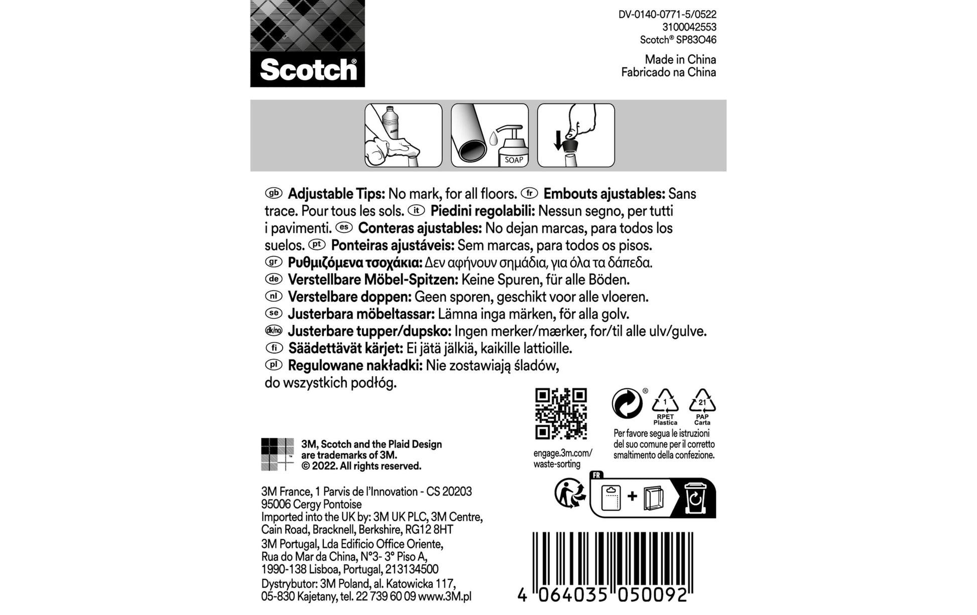 3M Stuhlbeingleiter Ø 10 mm – schwarz – 4 Stück