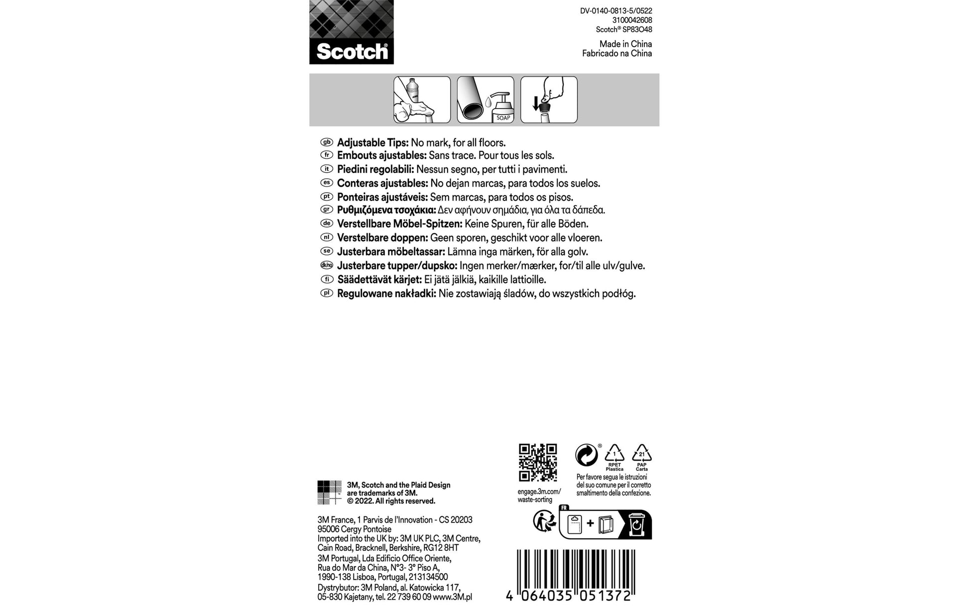3M Stuhlbeingleiter – rund Ø 25 mm – schwarz – für Stuhlbeine Ø 22–25 mm – 4 Stück