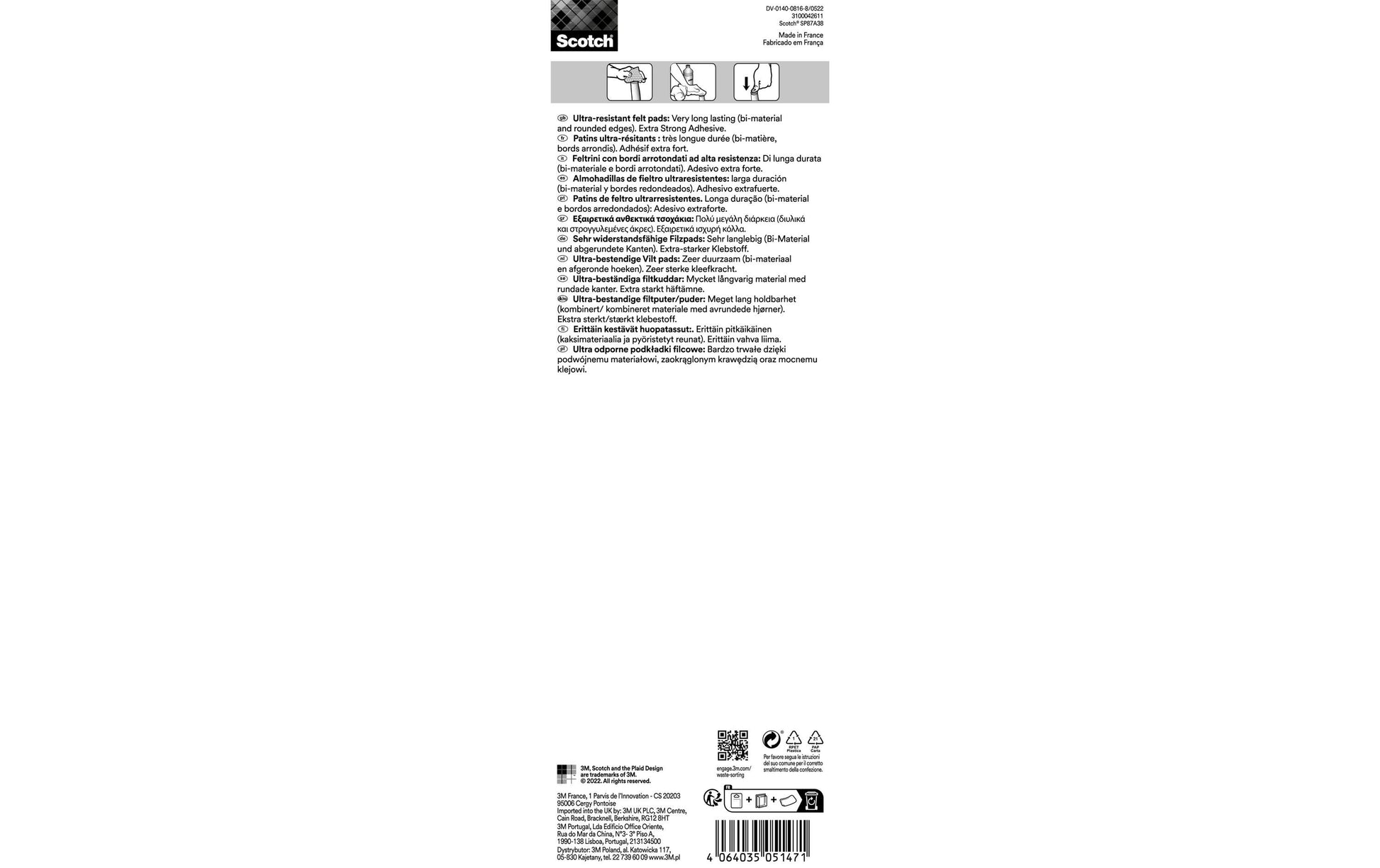 3M Möbelgleiter 208 × 15 mm – Filz – Grau – 4 Stück