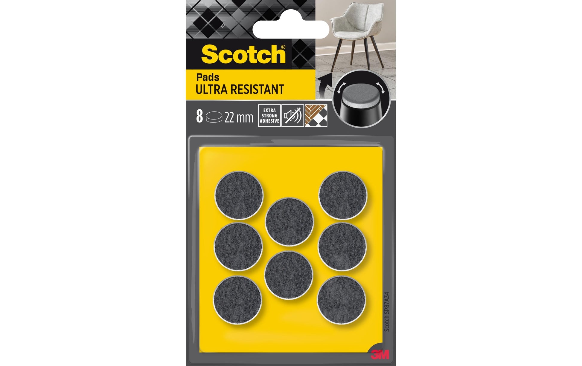 3M Filzgleiter Ø 22 mm – Filz – Grau – Selbstklebend, Extra Stark, 8 Stück