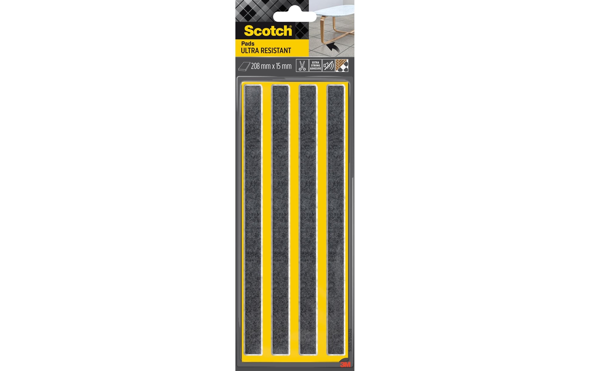 3M Möbelgleiter 208 × 15 mm – Filz – Grau – 4 Stück
