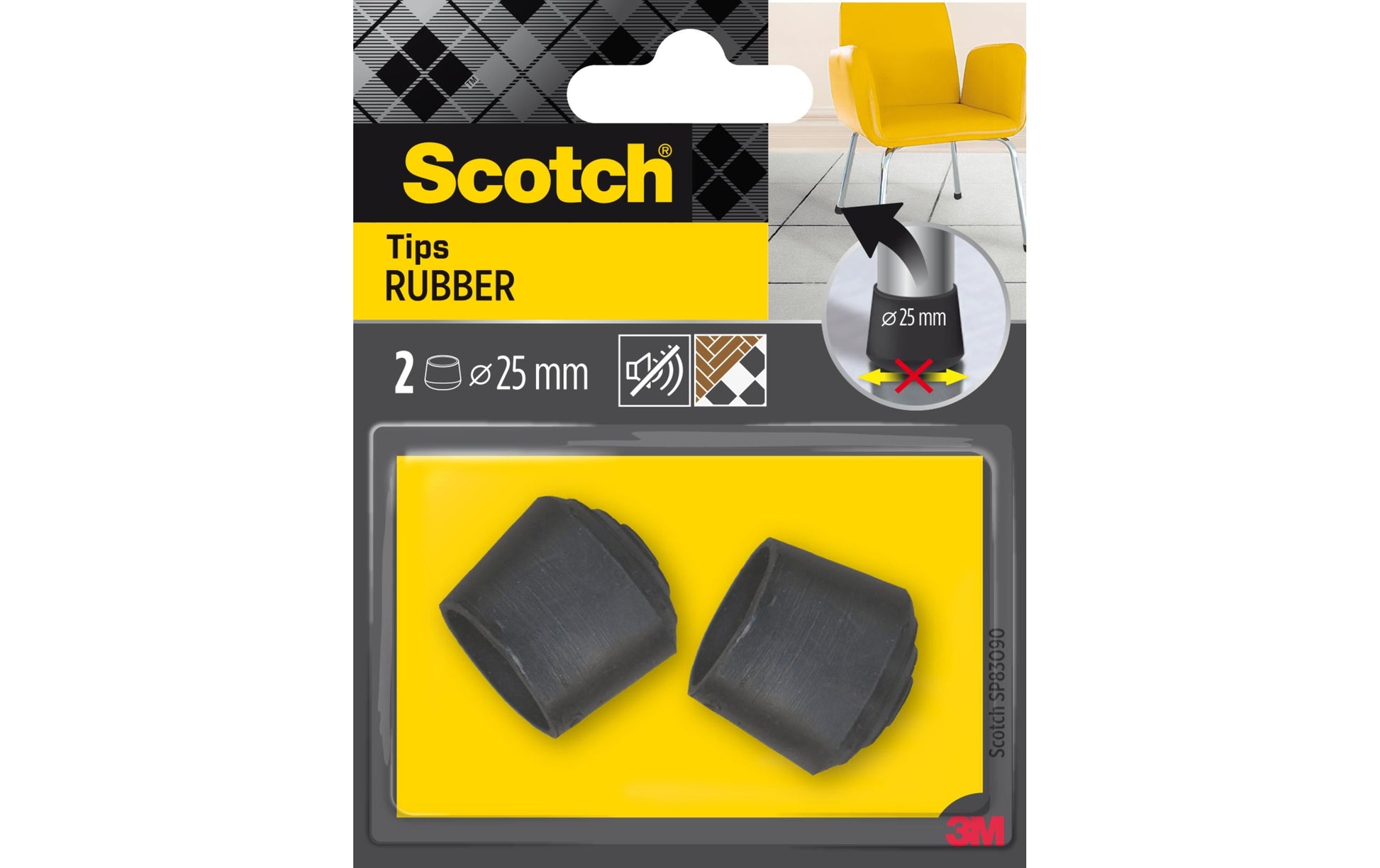 3M Stuhlbeingleiter – Gummi – Schwarz – Ø 25 mm – 2 Stück