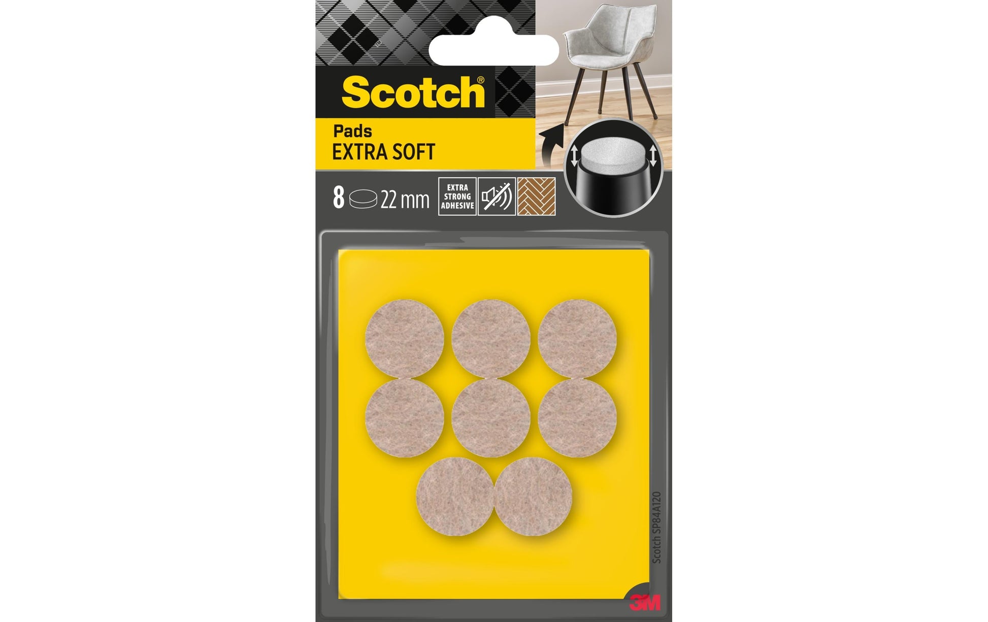 3M SP84A20 Filzgleiter Ø 22 mm – Wollfilz – Beige – 8 Stück – Extra starke Klebehaftung