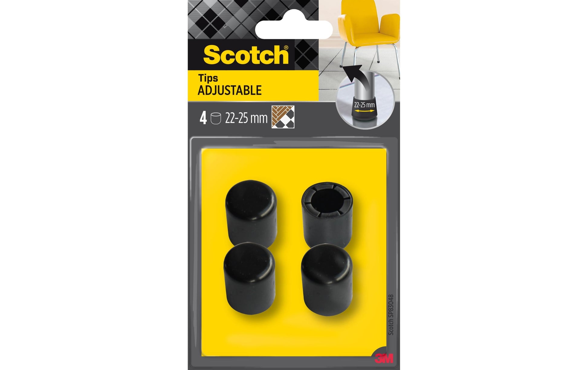 3M Stuhlbeingleiter – rund Ø 25 mm – schwarz – für Stuhlbeine Ø 22–25 mm – 4 Stück