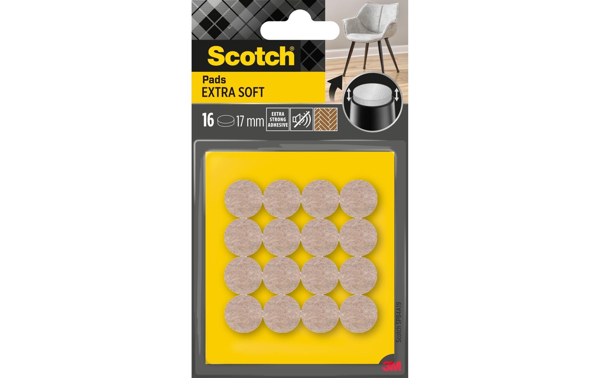 3M Möbelgleiter rund Ø 17 mm – Wollfilz – beige (16 Stück)