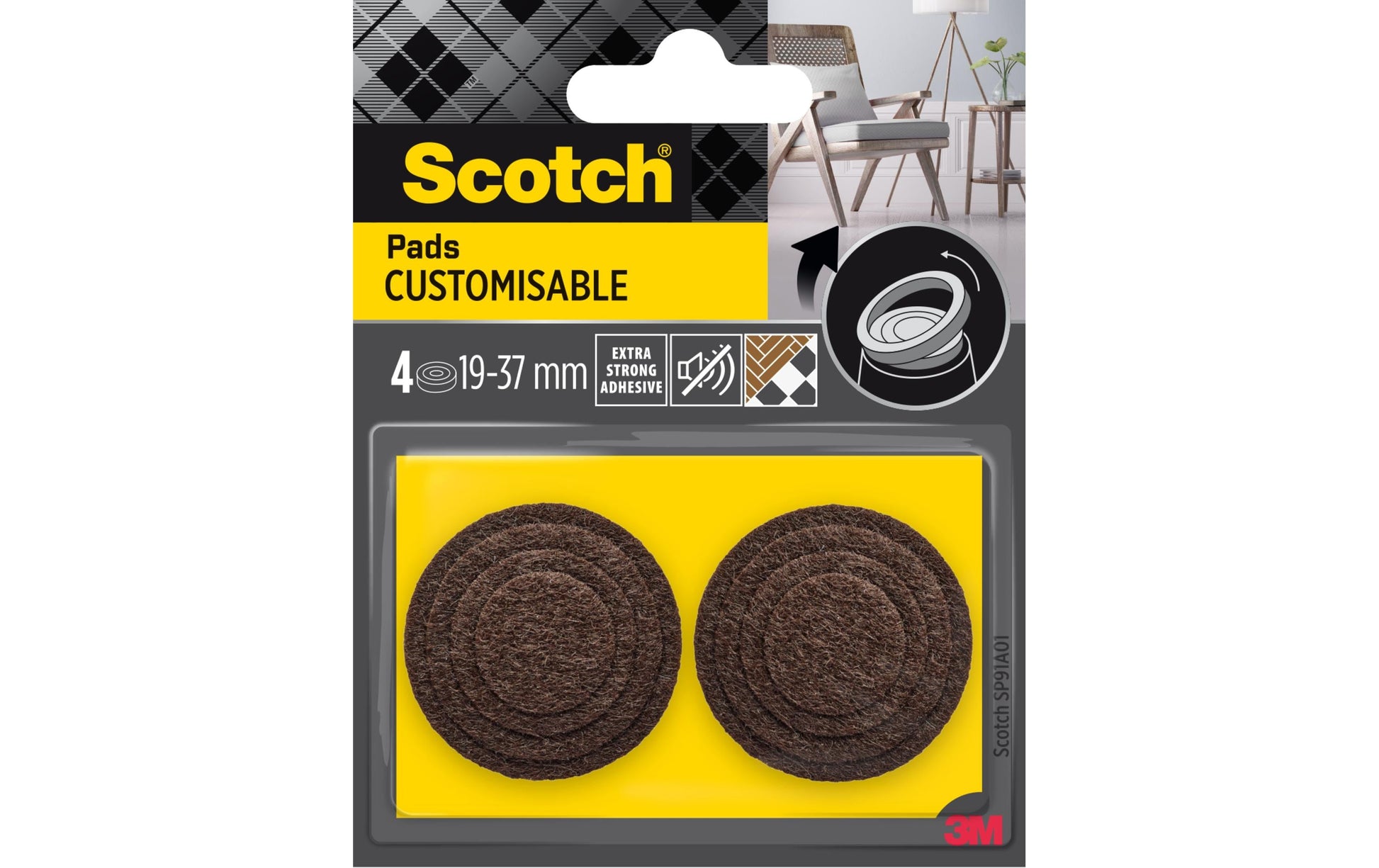 3M Scotch Stuhlgleiter Filz – Braun – für Stuhlbeine Ø 19–37 mm – 2 Stück