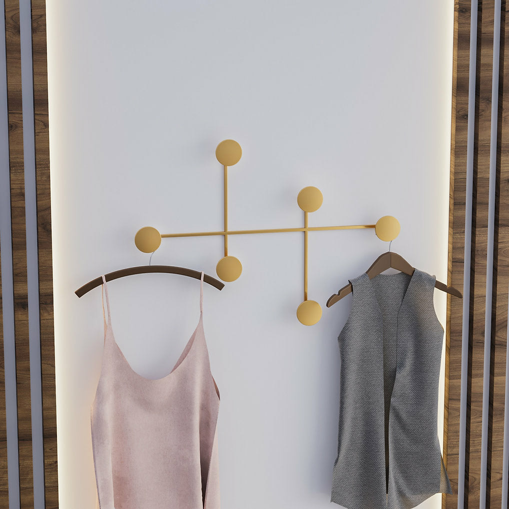 Wallxpert Wandgarderobe – 6 Haken, Stahl, Gold, 82 × 10 × 60 cm