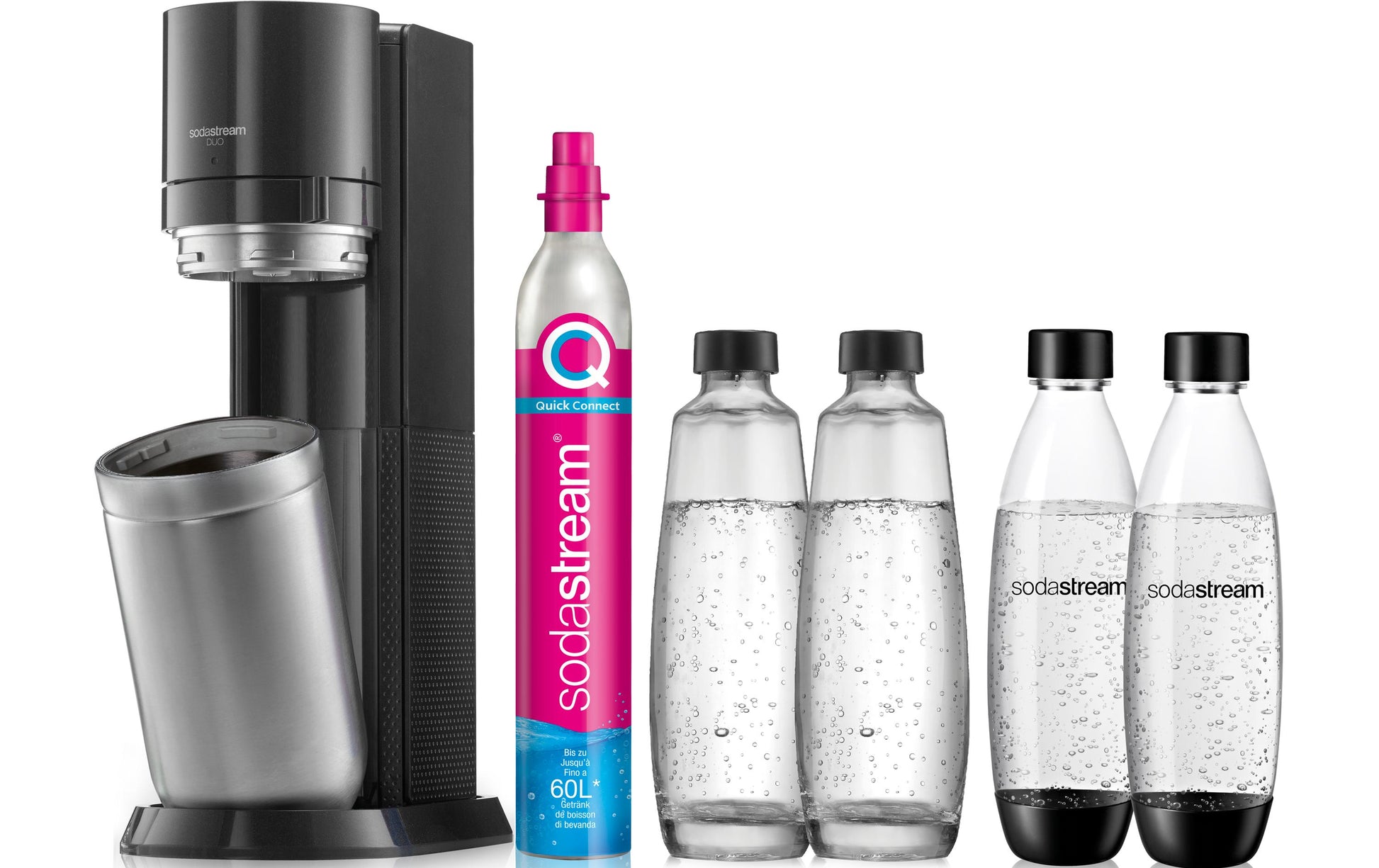 SodaStream DUO Megapack XL – Wassersprudler, 4 Flaschen, Quick Connect 60 l, Schwarz