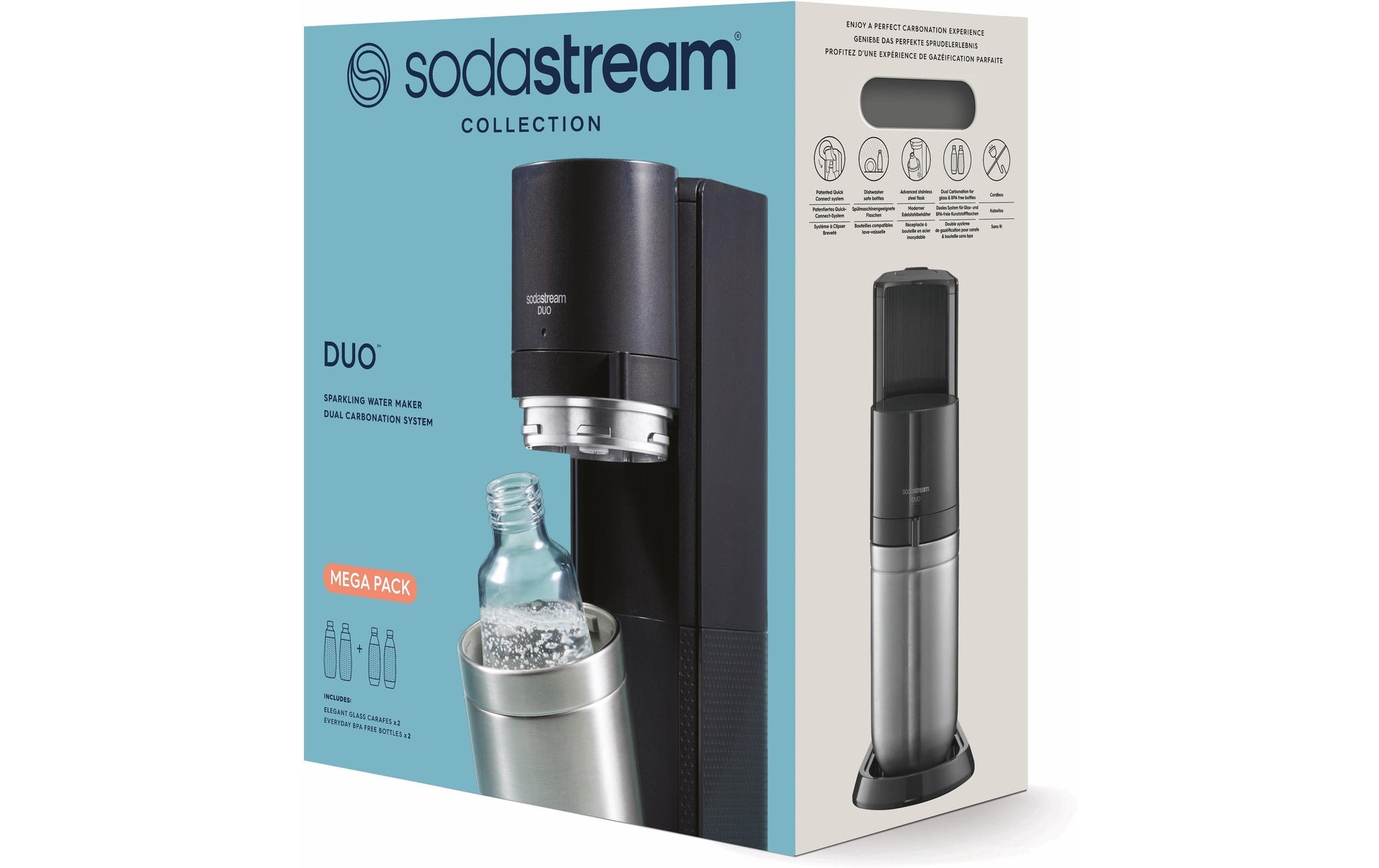 SodaStream DUO Megapack XL – Wassersprudler, 4 Flaschen, Quick Connect 60 l, Schwarz