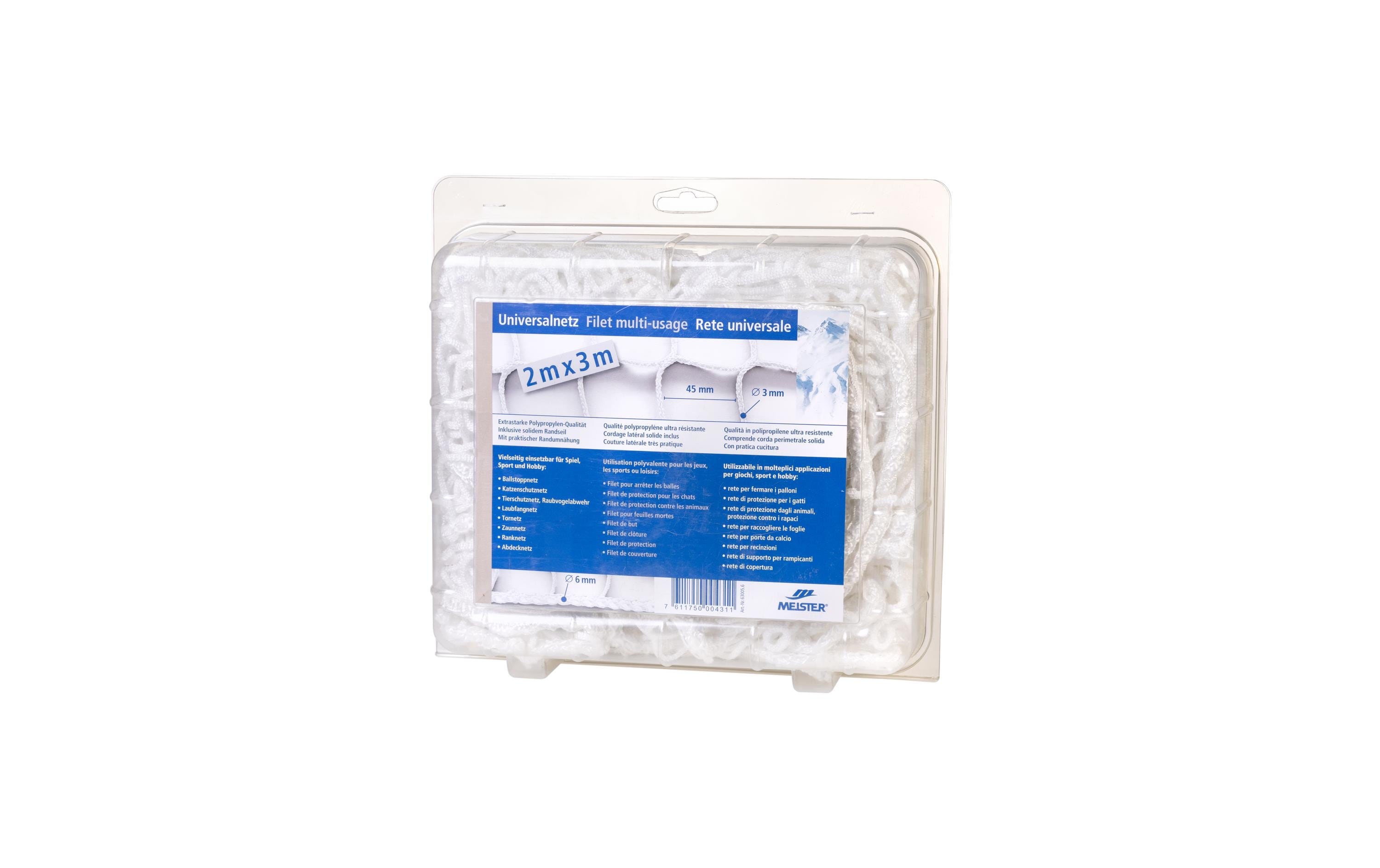 Meister Universalnetz 2 × 3 m, Ø 3 mm, Polypropylen, Weiss, Maschenweite 45 mm, knotenlos