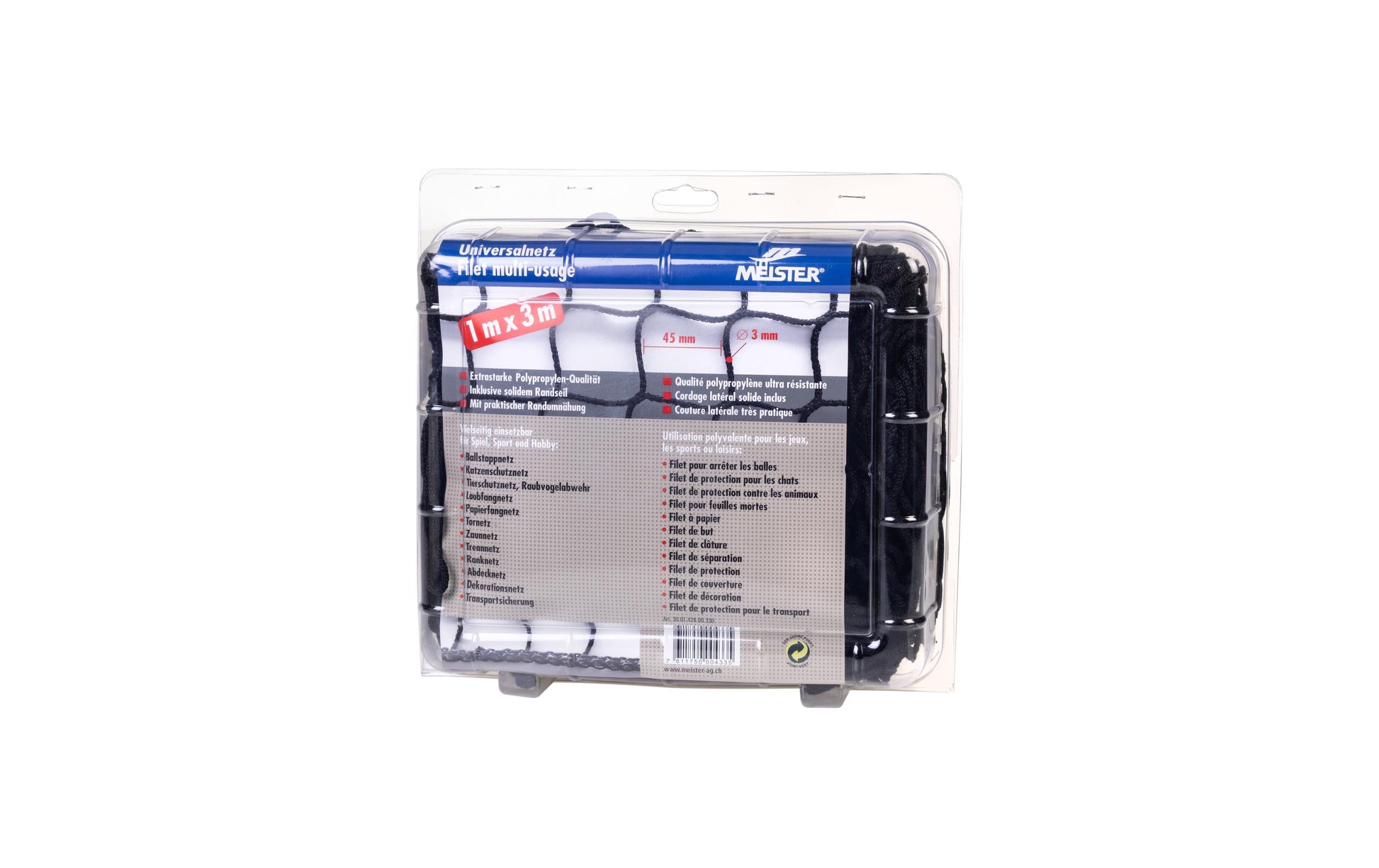 Meister Universalnetz – Ø 3 mm, 1 m × 3 m, Maschenweite 45 mm, knotenlos, Polypropylen (PP), Schwarz