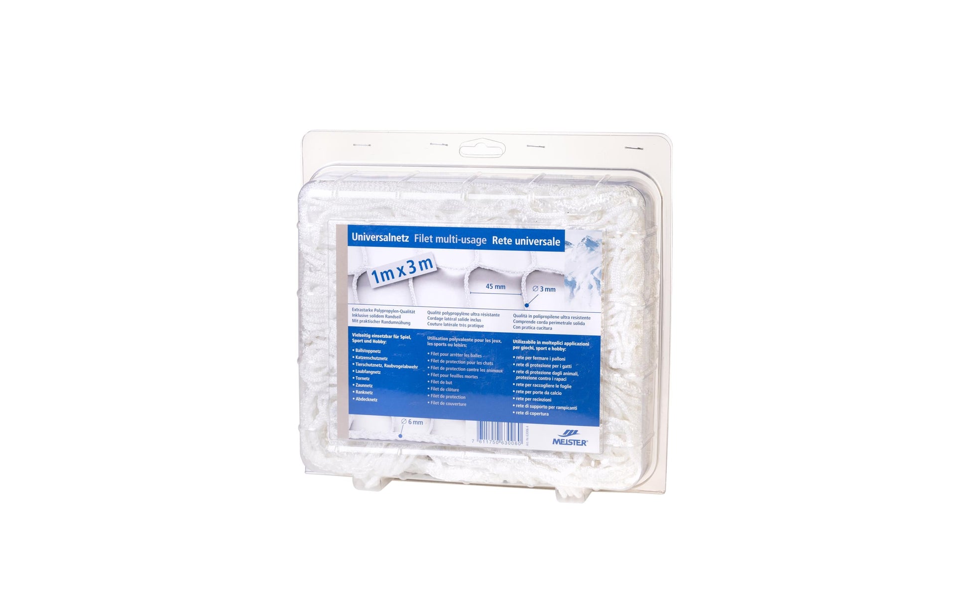 Meister Verpackungsnetz – Maschenweite 45 mm, 3 mm – 1 m × 3 m – Polypropylen (PP) – Weiss – Knotenlos