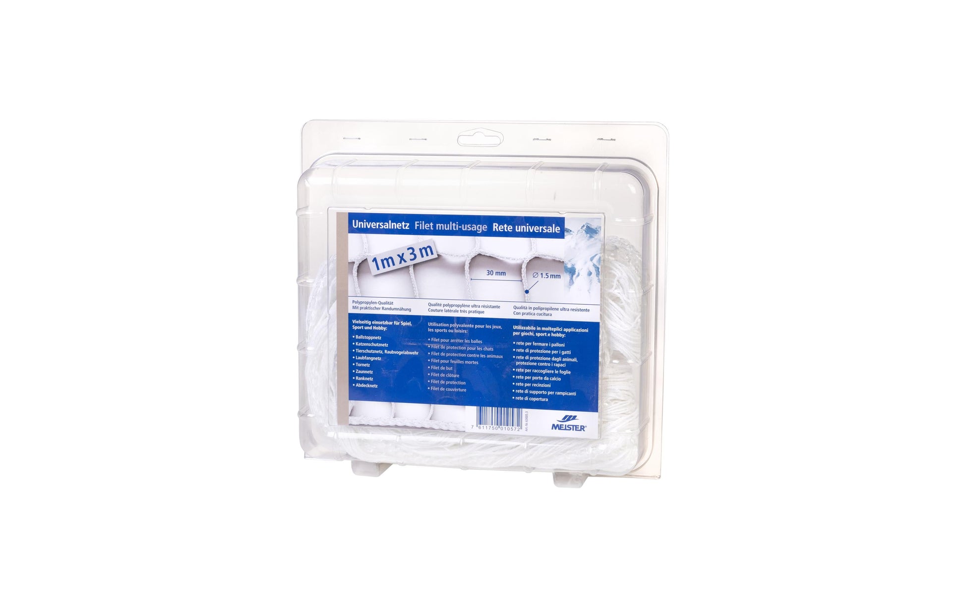 Meister Universalnetz 1 m × 3 m, Polypropylen, Weiss, Ø 1,5 mm, Maschenweite 30 mm, knotenlos