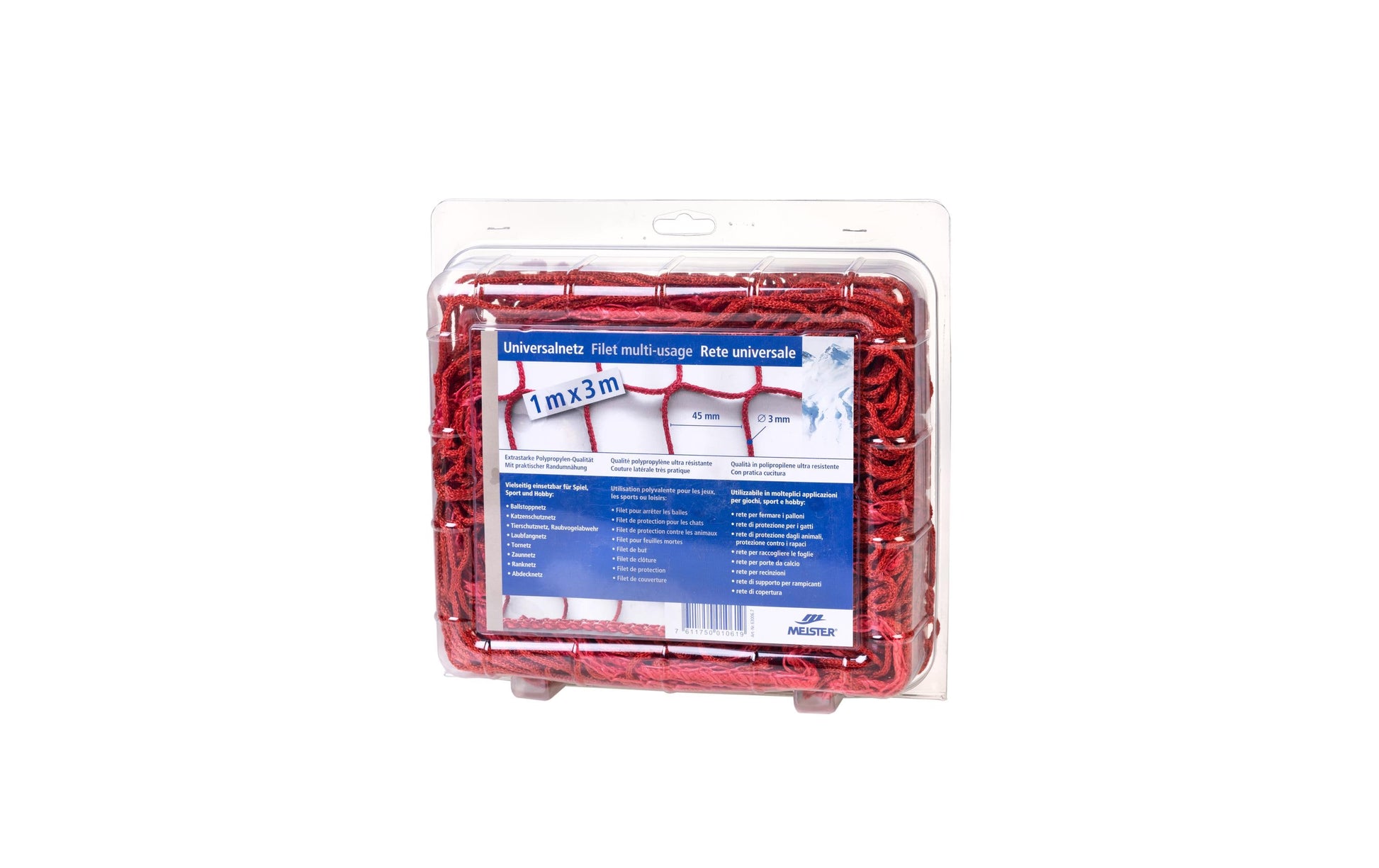 Meister Universalnetz – 1 m × 3 m, Polypropylen (PP), Rot, Maschenweite 45 mm, knotenlos