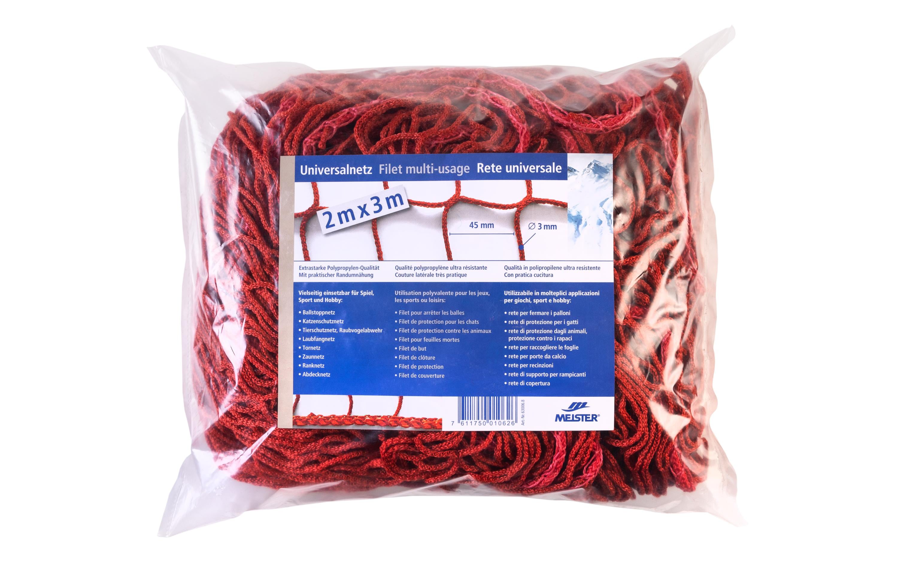 Meister Universalnetz 2 m × 3 m, Polypropylen, Rot, Knotenlos, Ø 3 mm, Maschenweite 45 mm