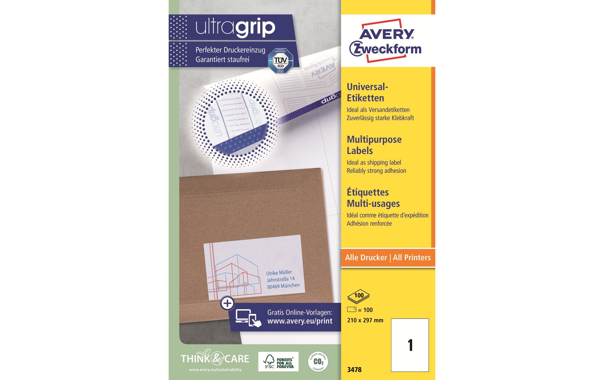 Avery Etiketten, 210 mm × 297 mm, weiss, Papier, permanent, 100 Blatt