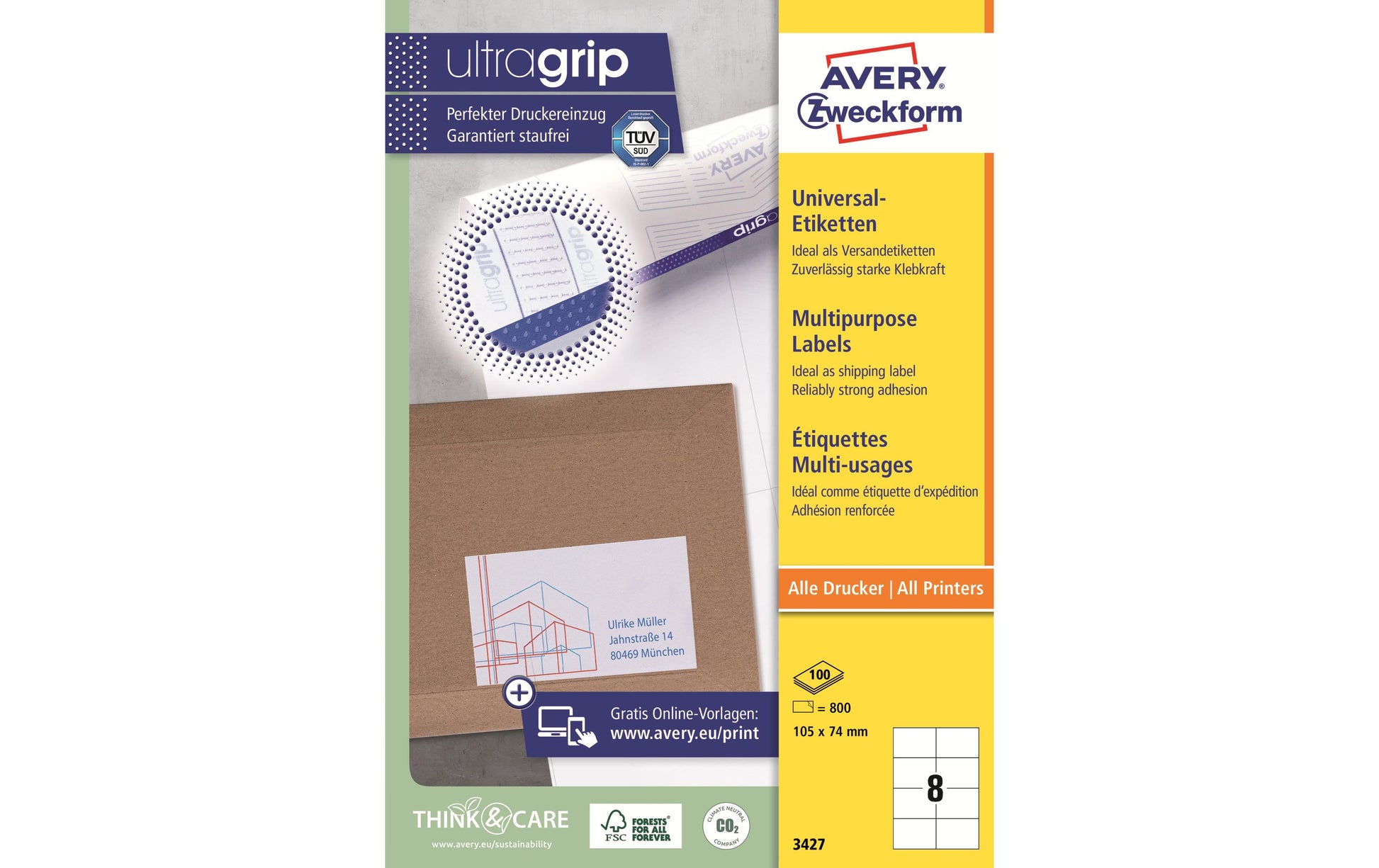 Avery Druckeretiketten, 105 mm × 74 mm, weiss, Papier, permanent, 800 Etiketten (100 Blatt)
