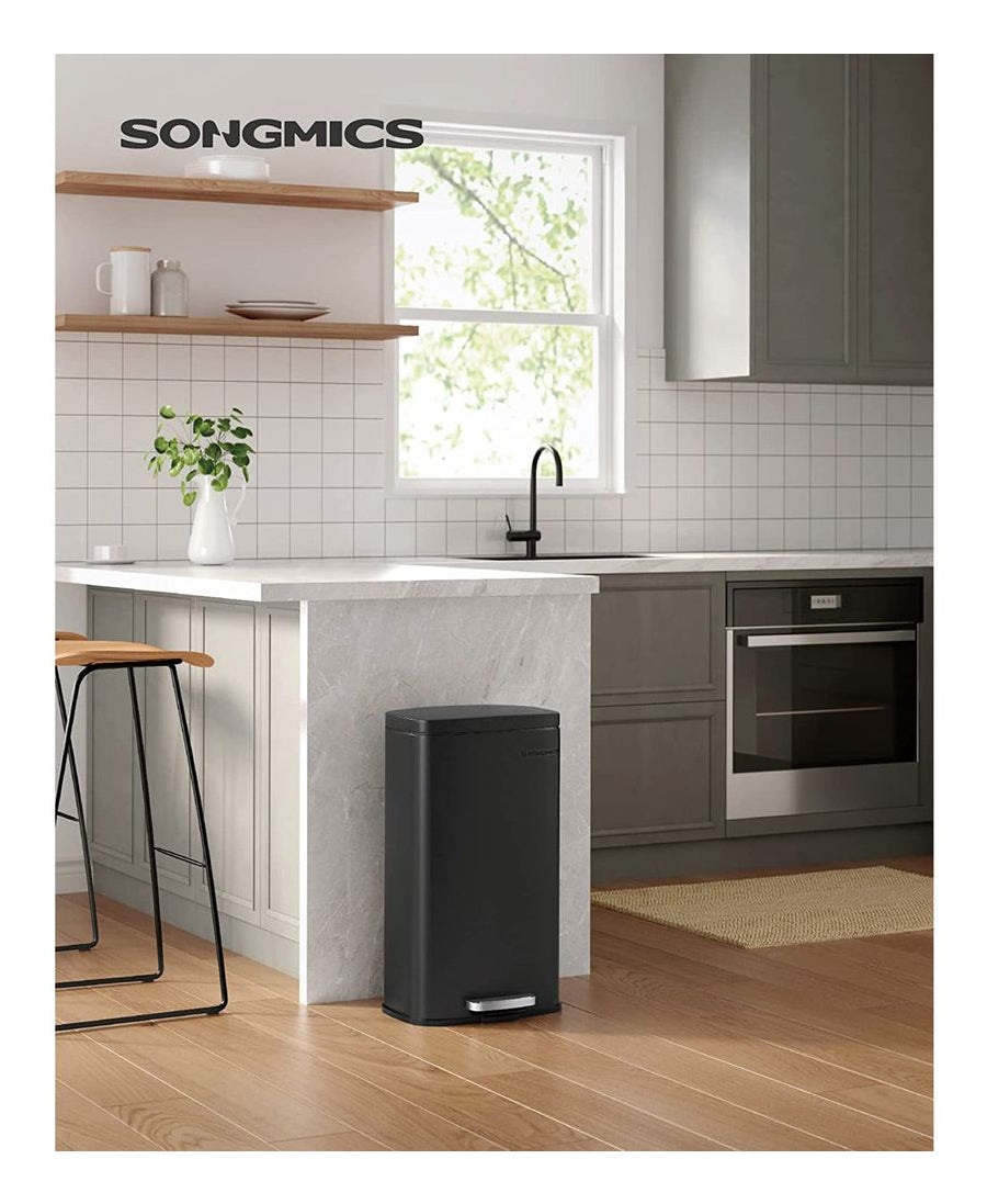 Songmics Abfallcontainer – 30 l – mit Deckel – Edelstahl, Grau – B × H × T 348 × 633 × 297 mm