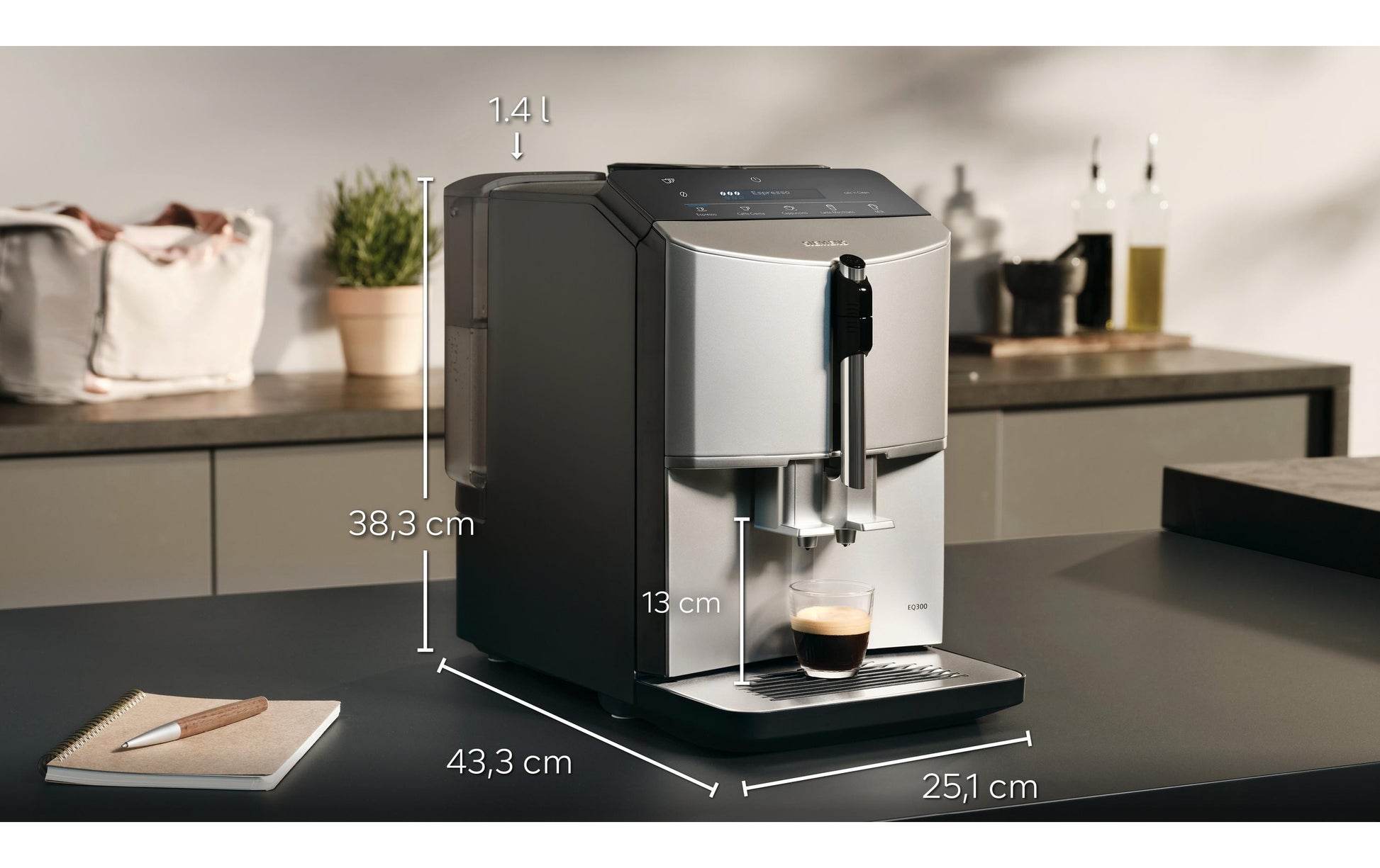 Siemens EQ300 TF303E07 Kaffeevollautomat – 15 bar, 1,4 l, 250 g, Keramik-Mahlwerk, Schwarz