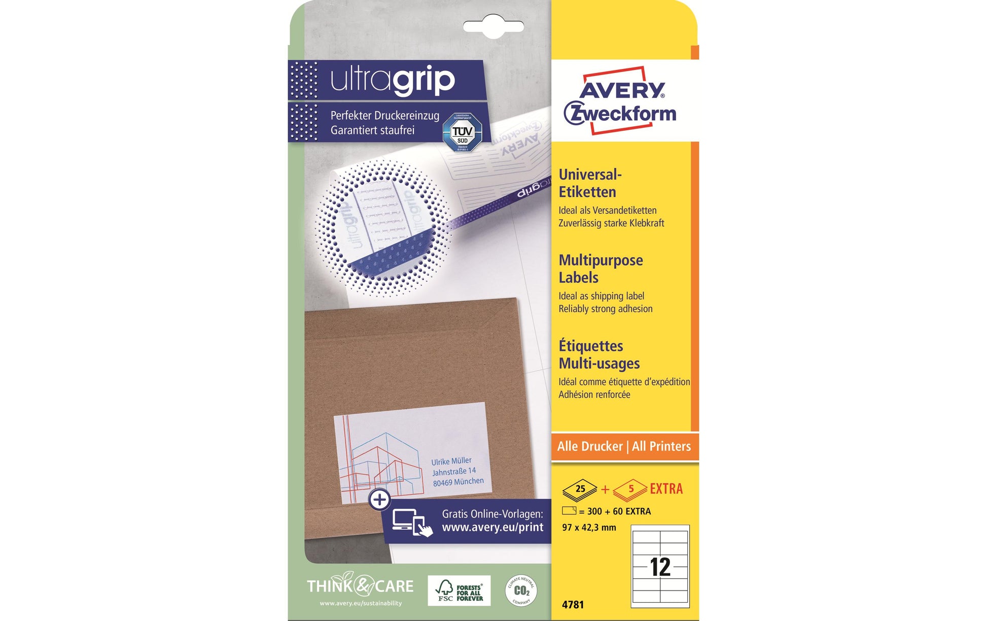 Avery Druckeretiketten, 97 mm × 42,3 mm, weiss, Papier, permanent, 360 Etiketten (30 Blatt)